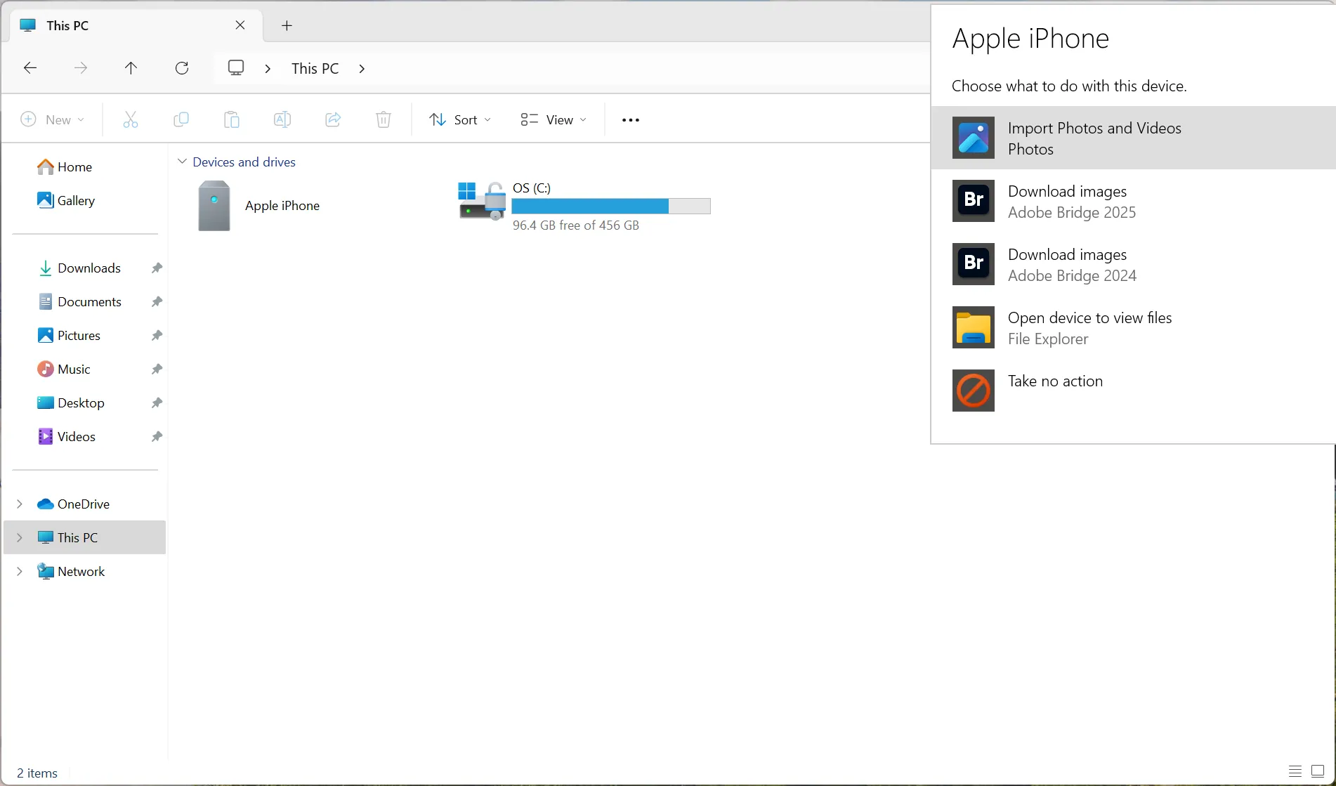 Using Windows Explorer to import iPhone photos and videos