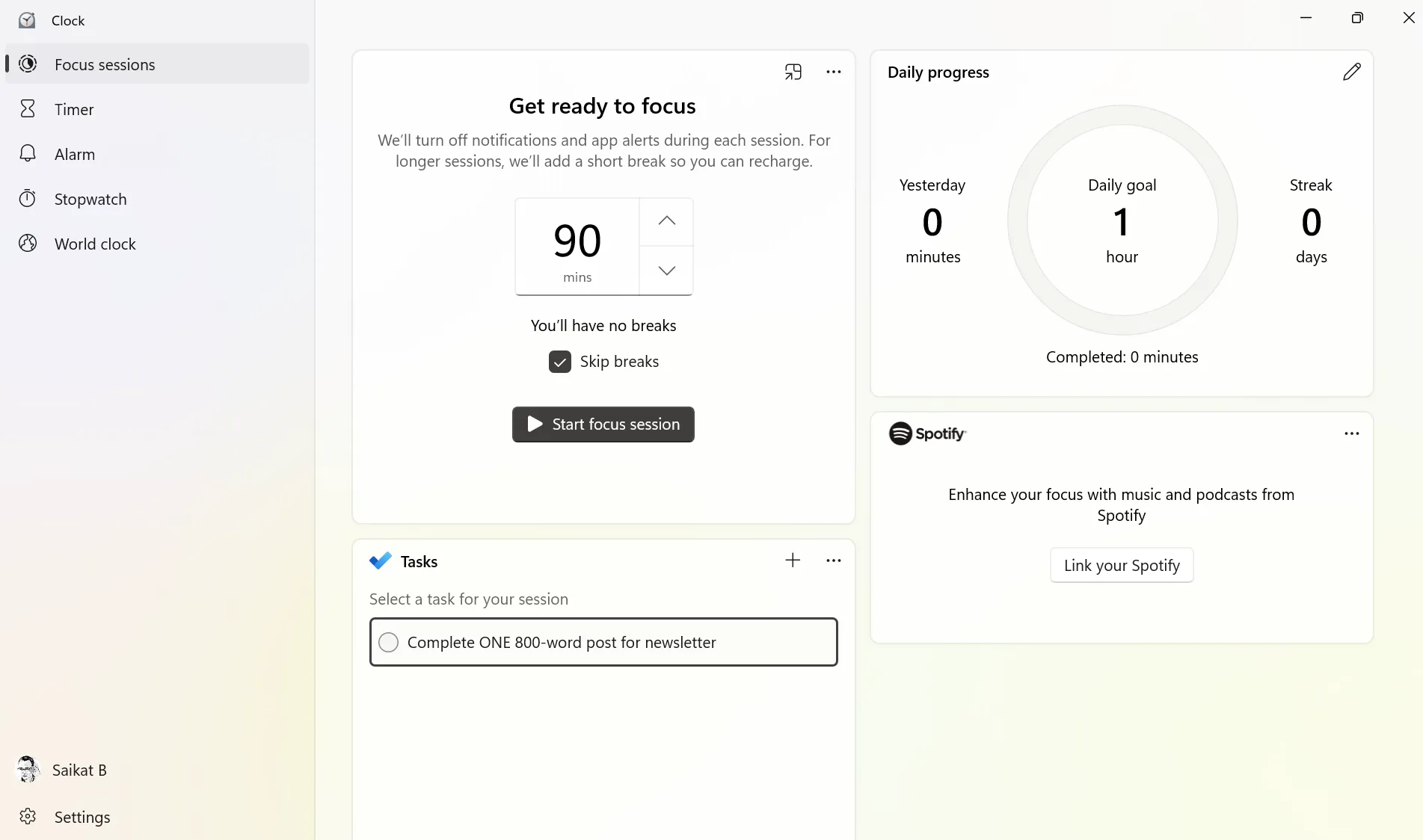 Windows Focus Session