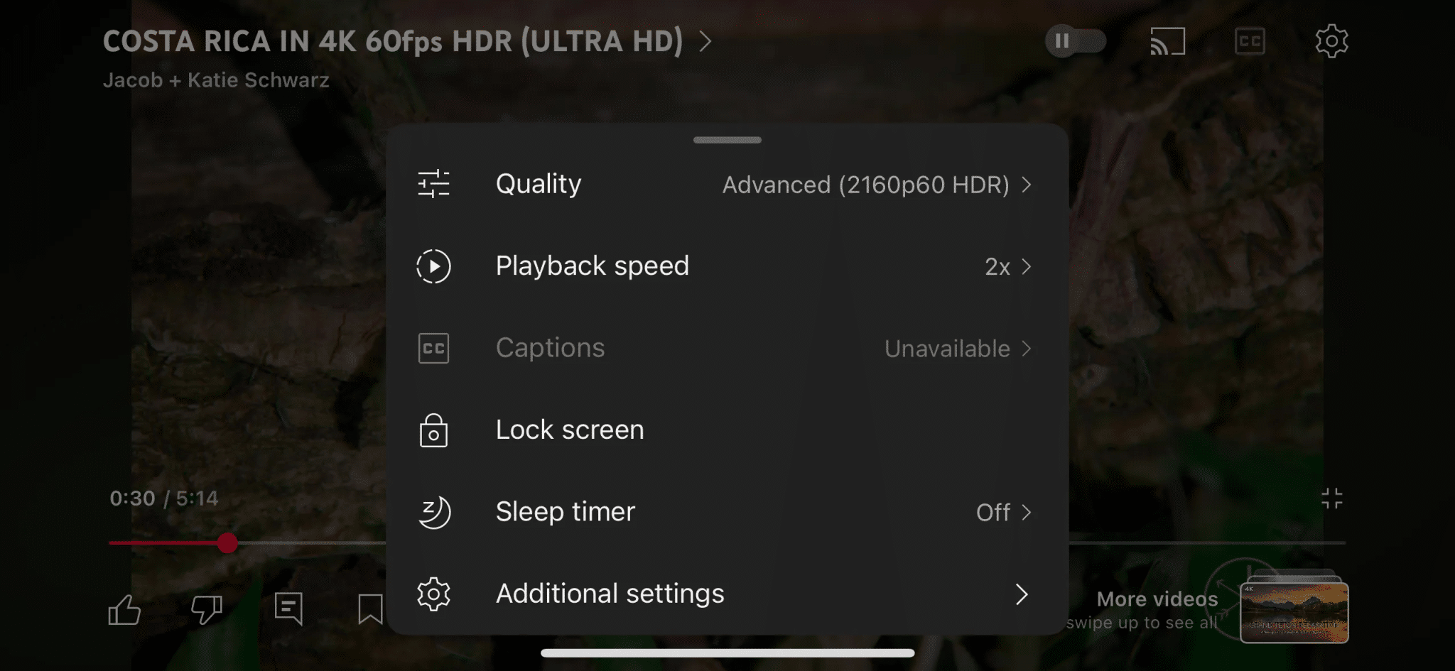 YouTube Mobile Quality Selector