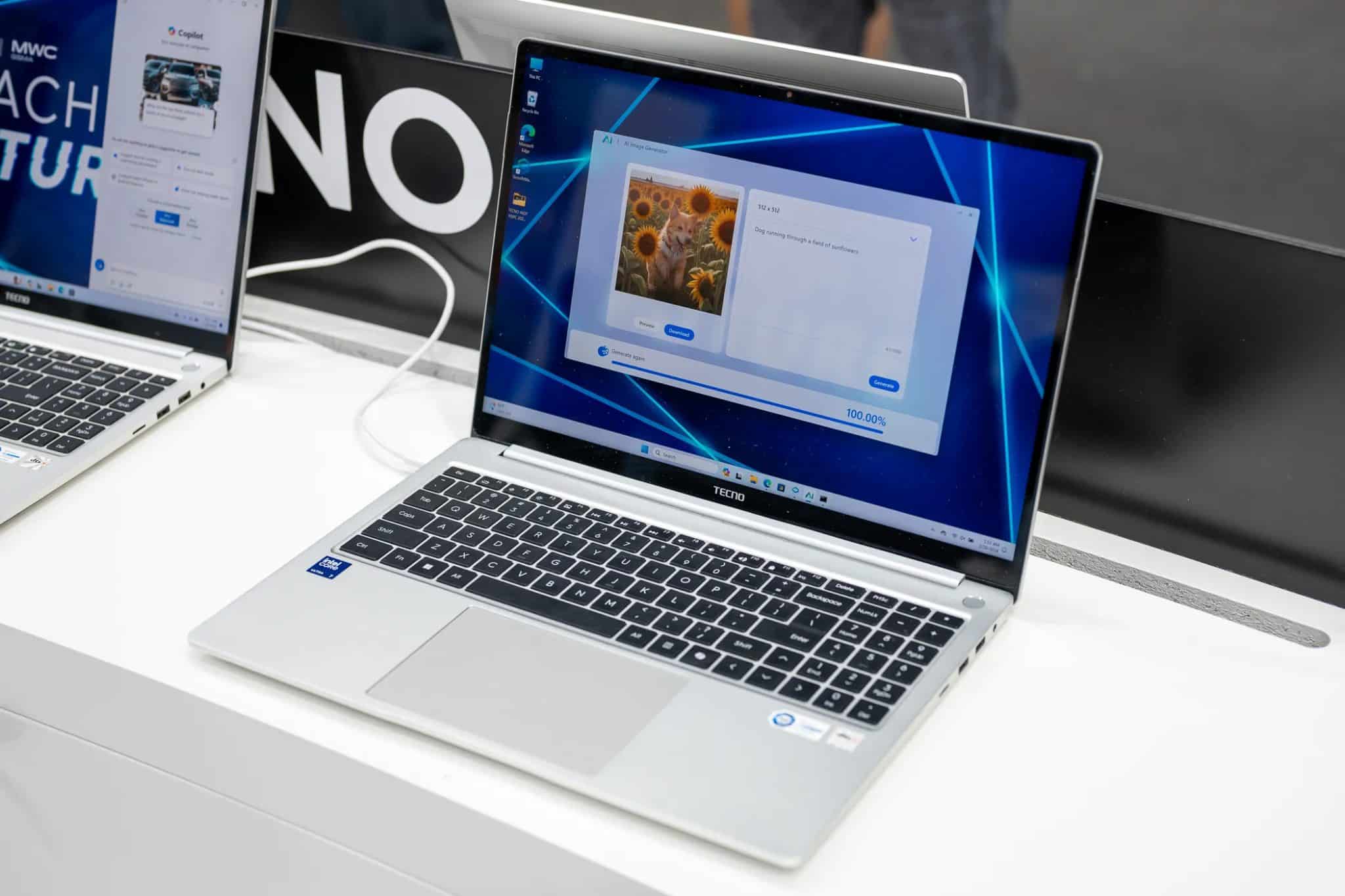 Tecno Megabook T16 Pro sitting on display at MWC 2024
