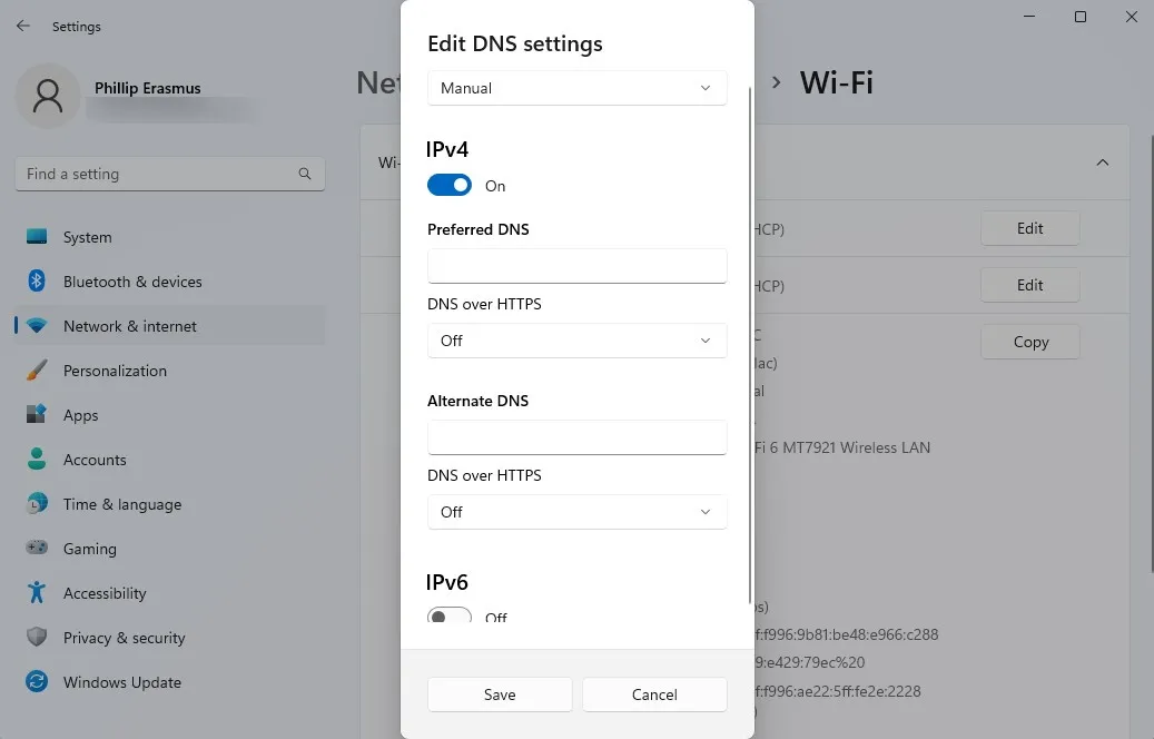 صورة لإعدادات DNS