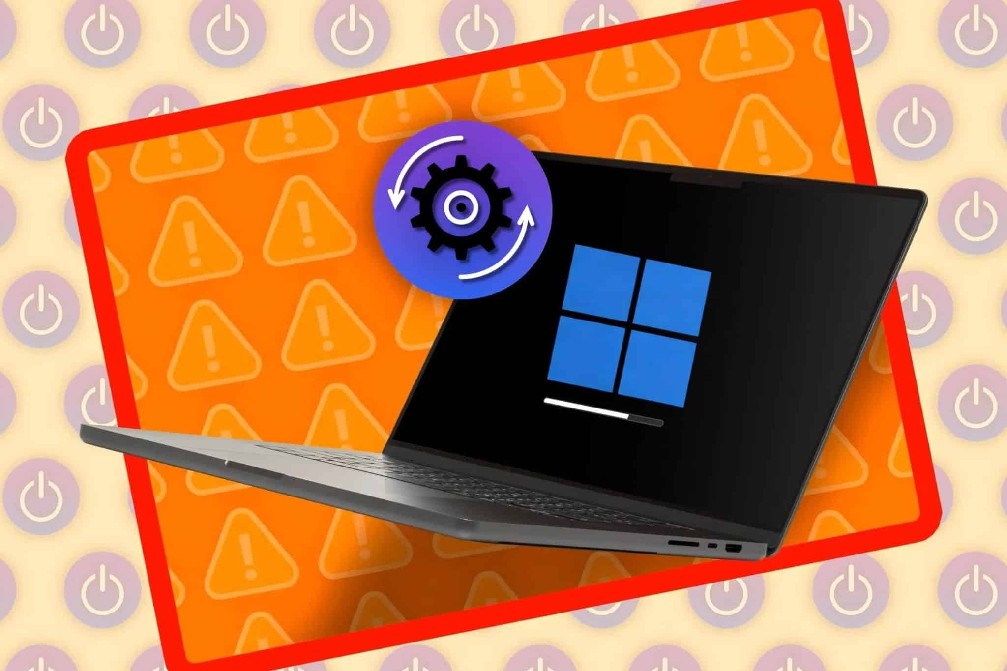 جهاز كمبيوتر محمول على شاشة التحميل مع شعار Windows والتحديث