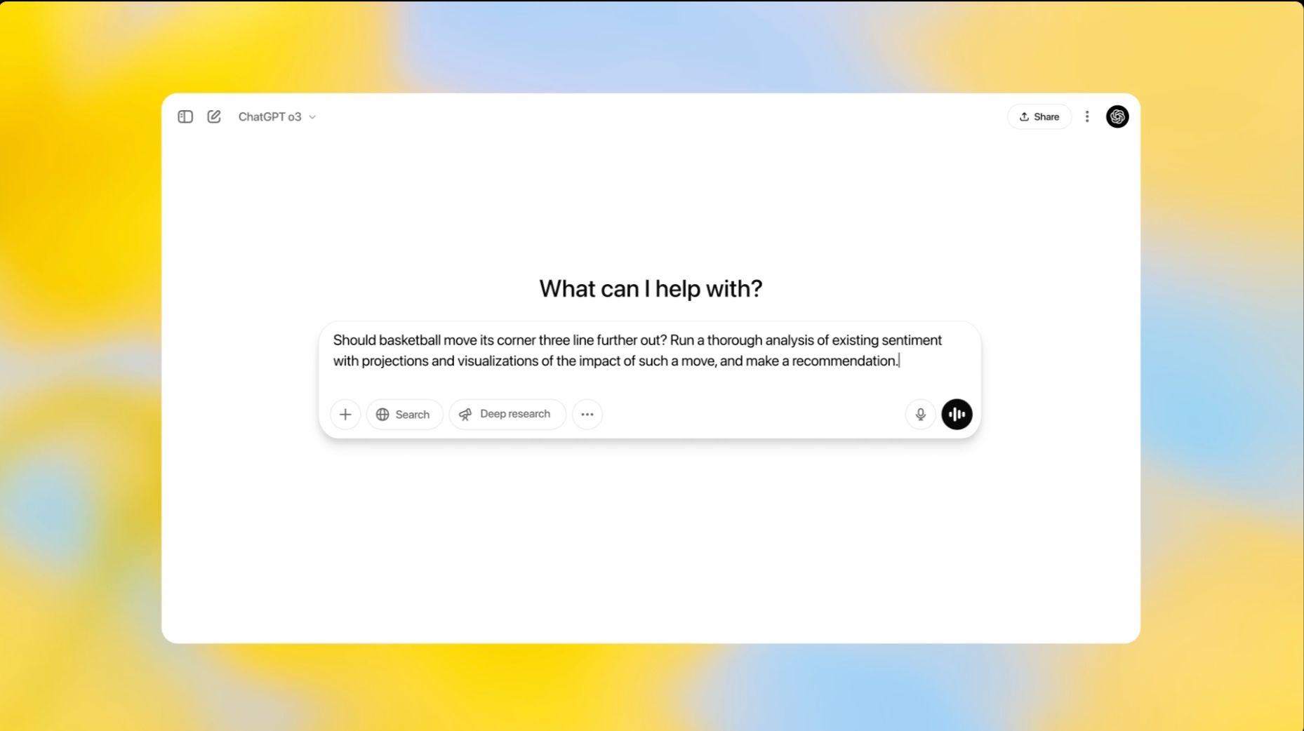 لقطة شاشة لاستخدام نموذج OpenAI o3 في ChatGPT