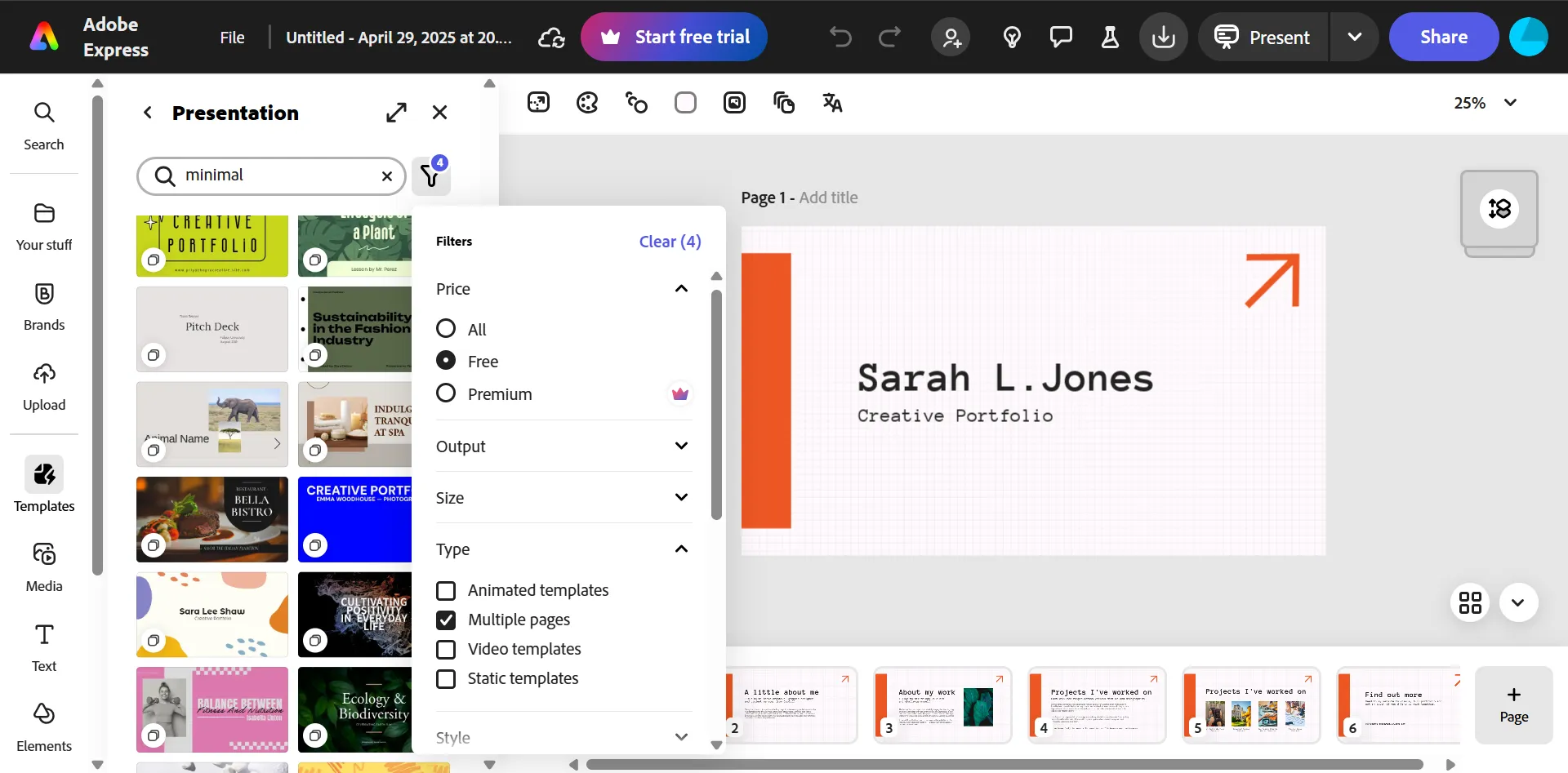 Choose a template to begin in Adobe Express