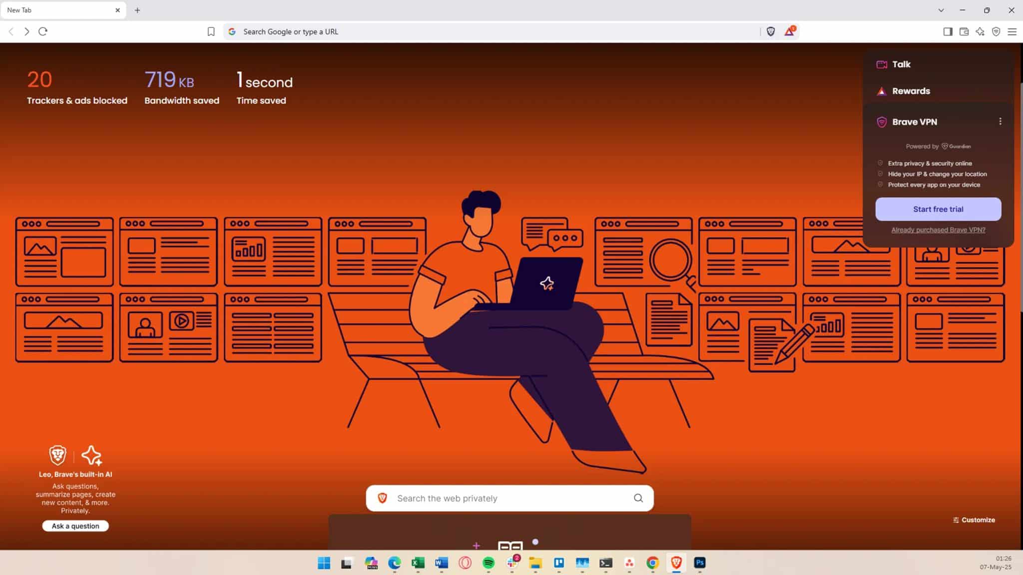 الشاشة الرئيسية لمتصفح Brave