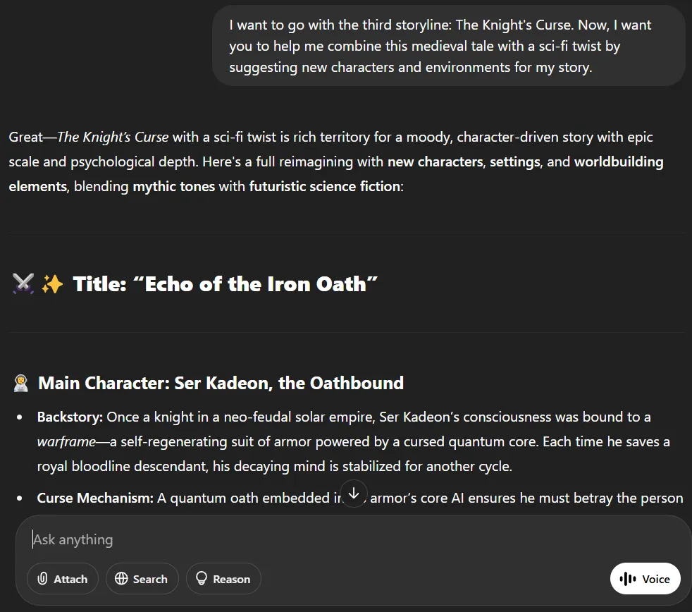 لقطة شاشة توضح استخدام الذكاء الاصطناعي للمساعدة في الجمع بين نوعين مختلفين تمامًا من أجل سرد قصة فريدة