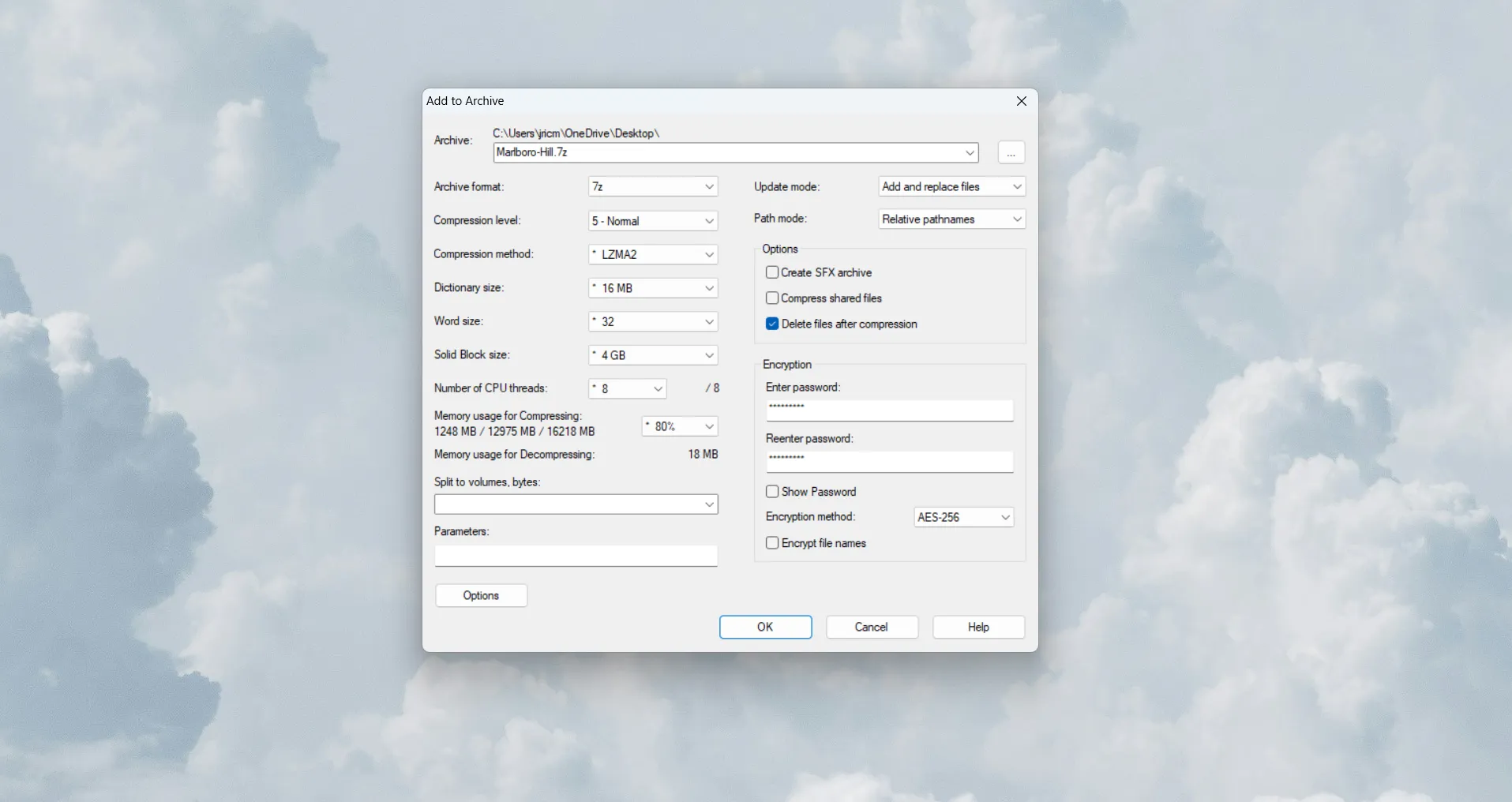 Compressing files with 7-zip