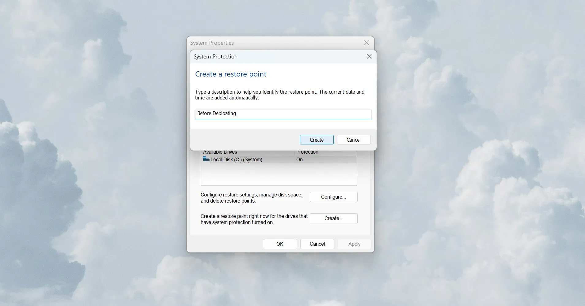 عمل نسخة احتياطية للنظام قبل إزالة البرامج غير الضرورية