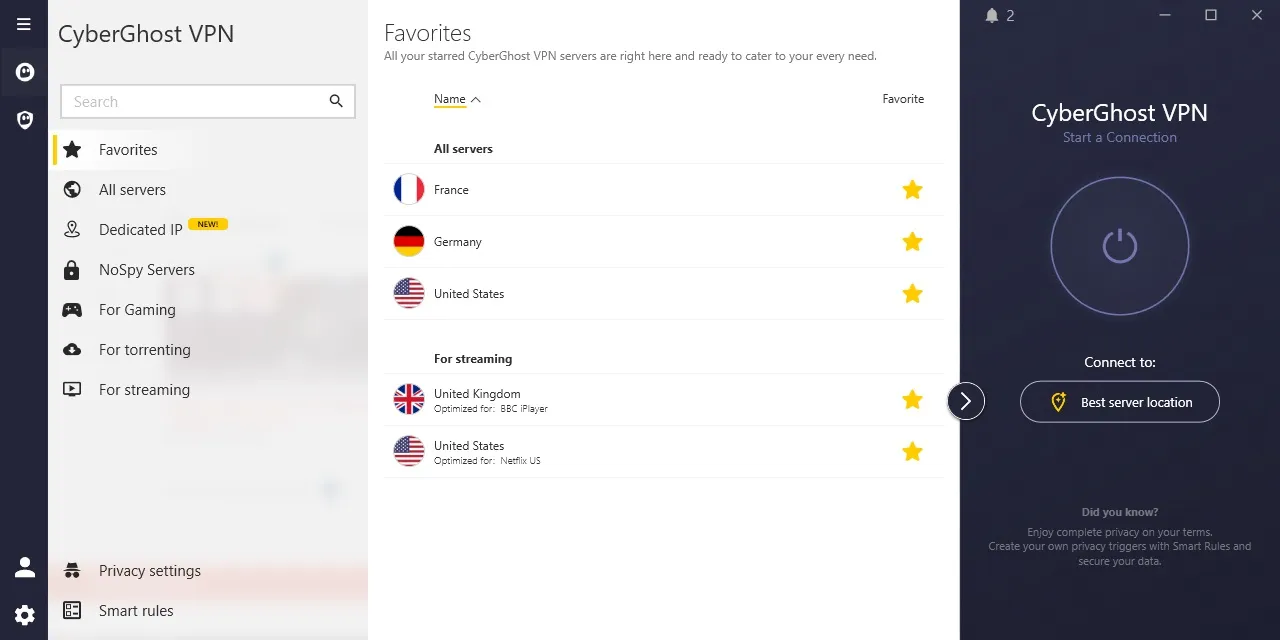 cyberghost 8 select vpn location.