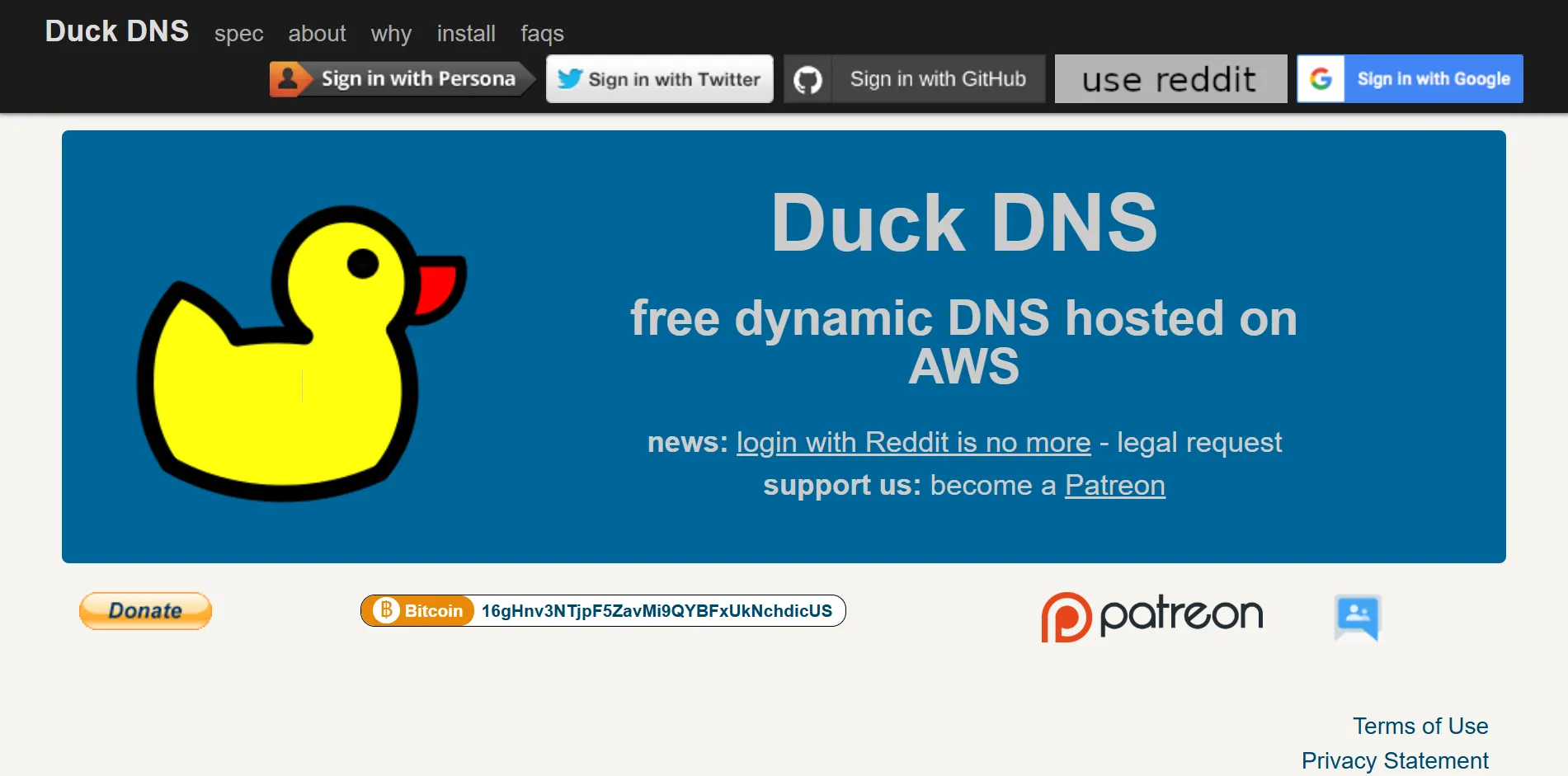 DuckDNS landing page