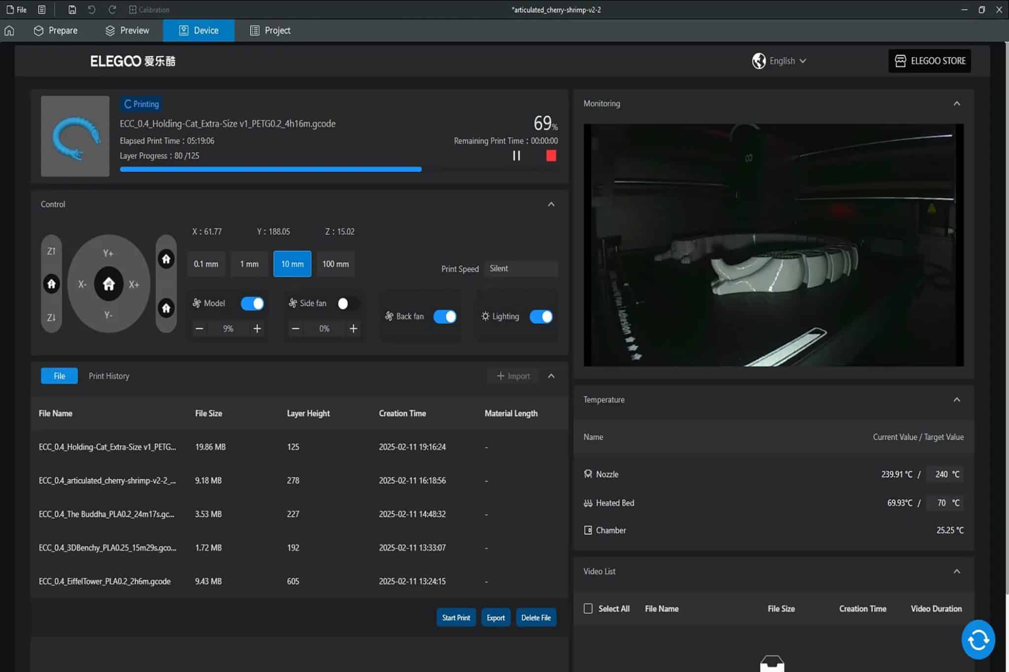 Elegoo Slicer printing progress monitoring