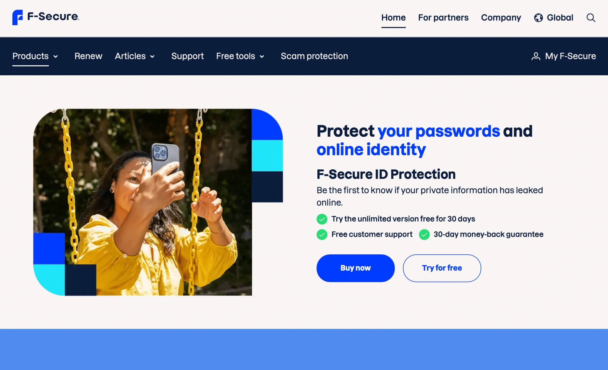 الشاشة الرئيسية لخدمة مراقبة الهوية F-Secure ID