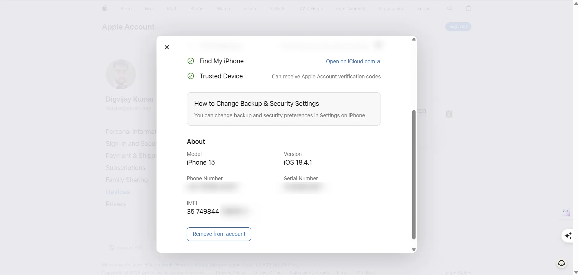Getting IMEI number from Apple Account-1