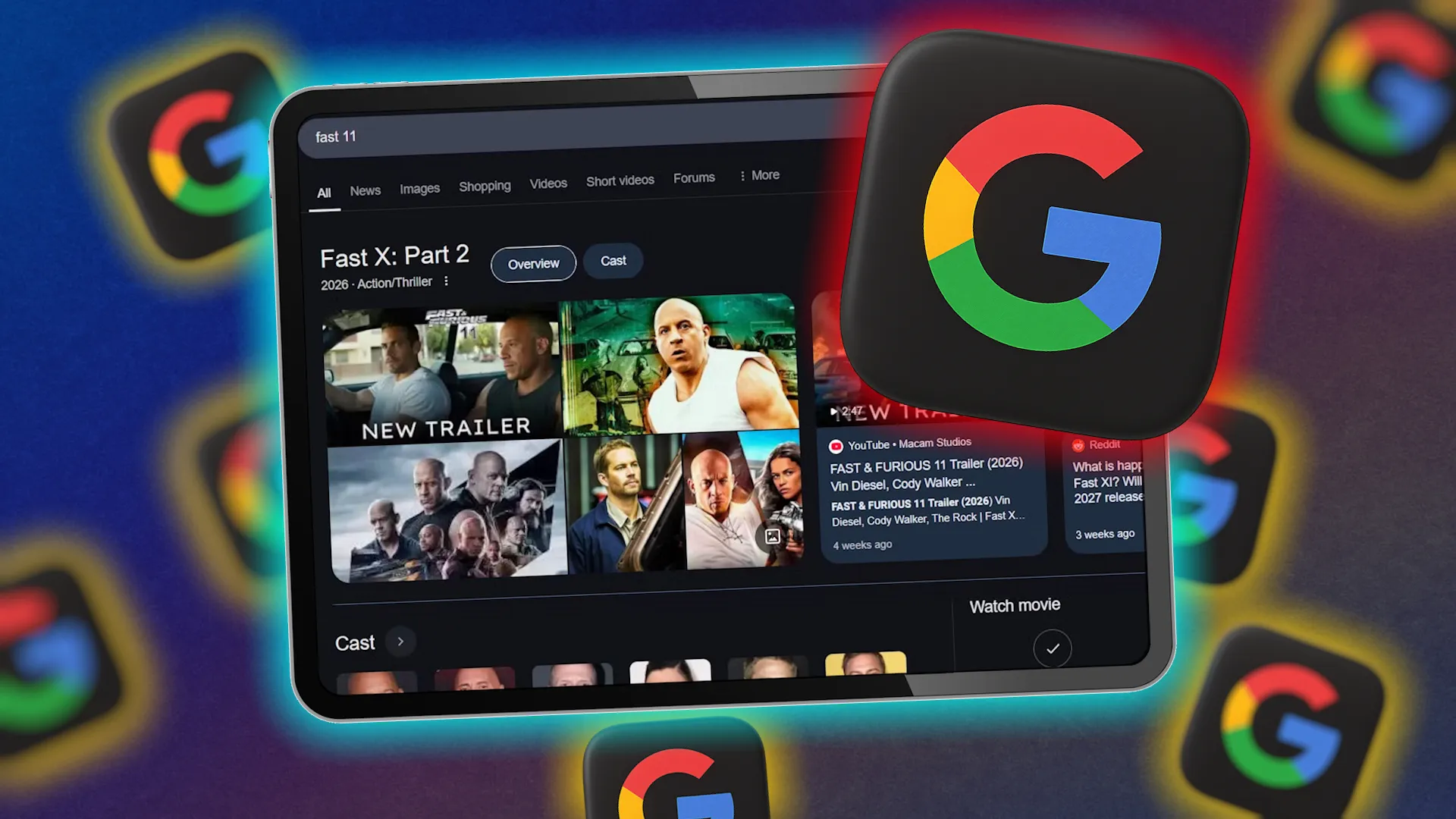 بحث جوجل على شاشة جهاز لوحي مع شعار جوجل.