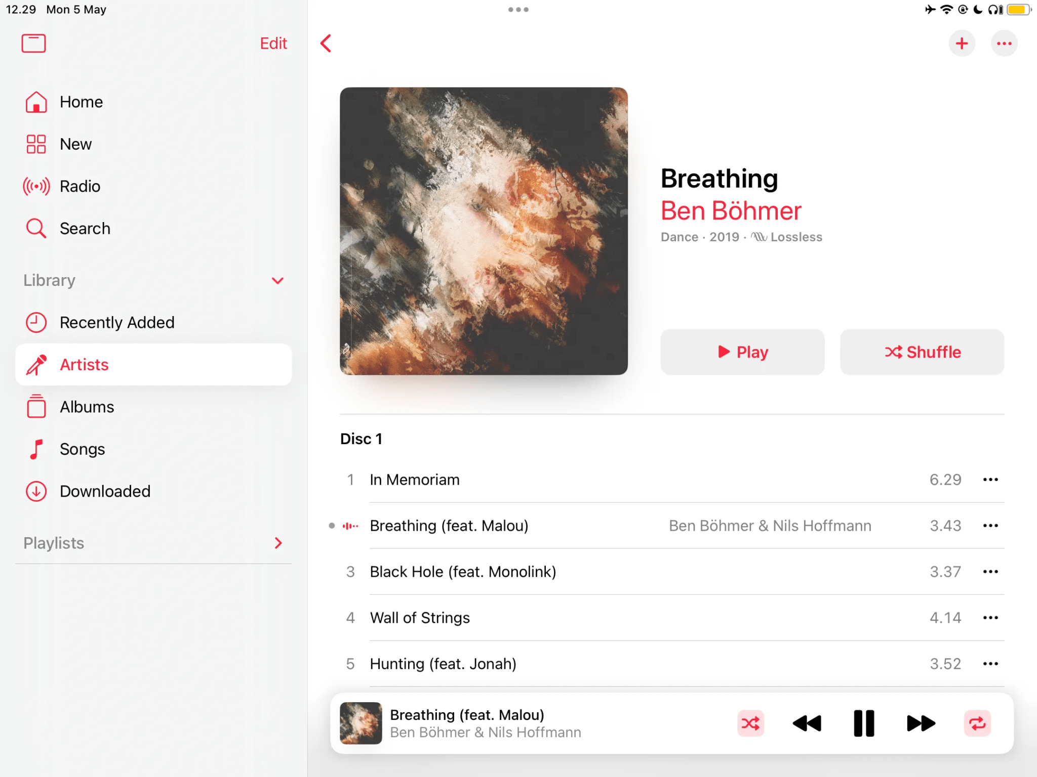 The interface in Apple Music