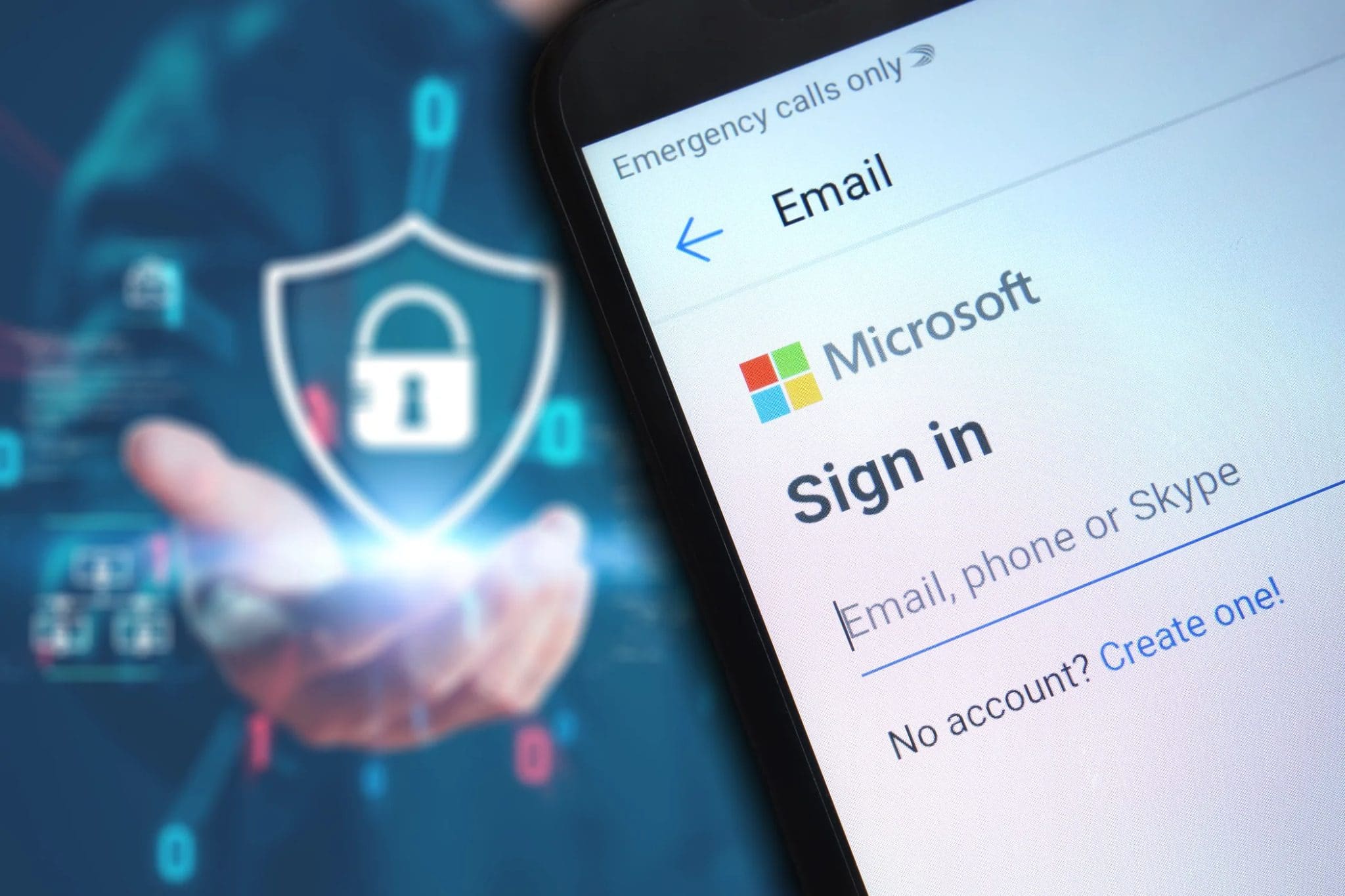 شاشة تسجيل الدخول إلى Microsoft مع خلفية قفل الأمان