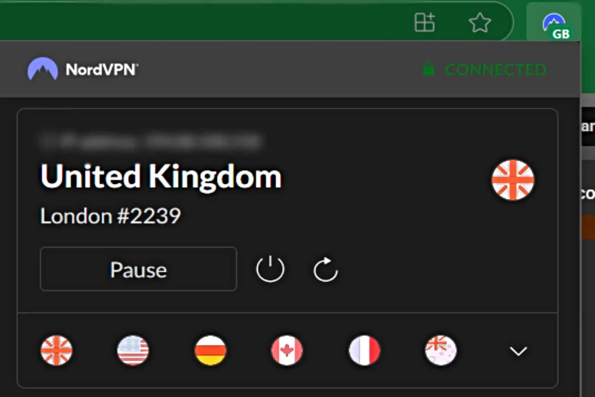 لقطة شاشة لملحق NordVPN على Edge