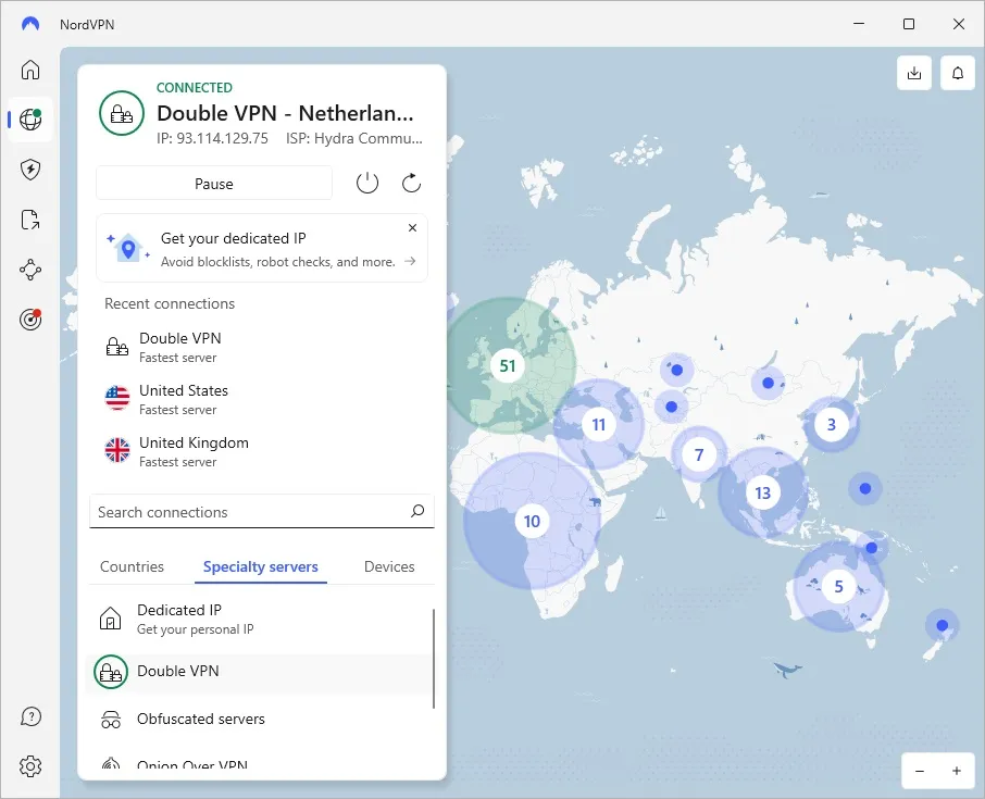 nordvpn double vpn connection enabled