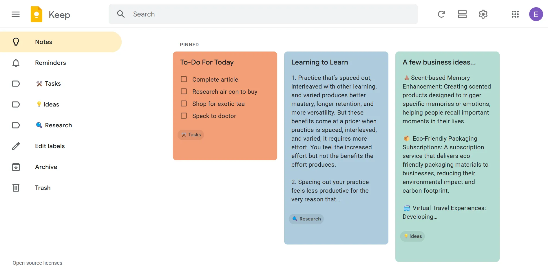 Using Lables in Google Keep
