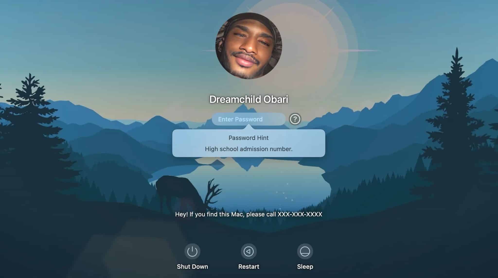 Password hint bubble on macOS Lock Screen