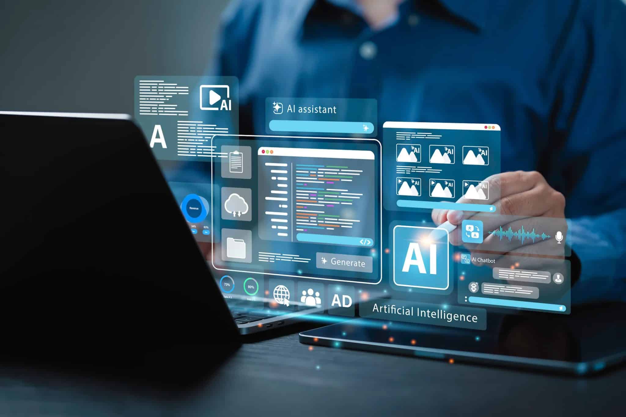 شخص يستخدم الذكاء الاصطناعي على جهاز لابتوب