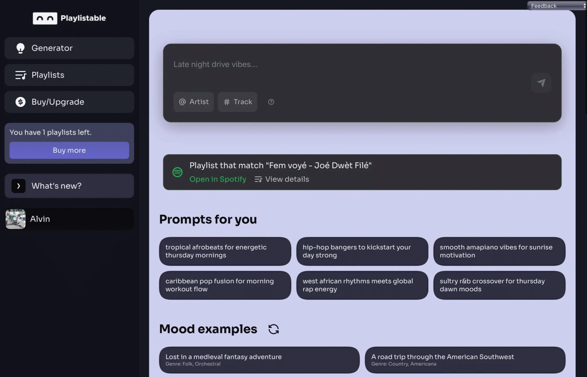 Playlistable AI playlist generator