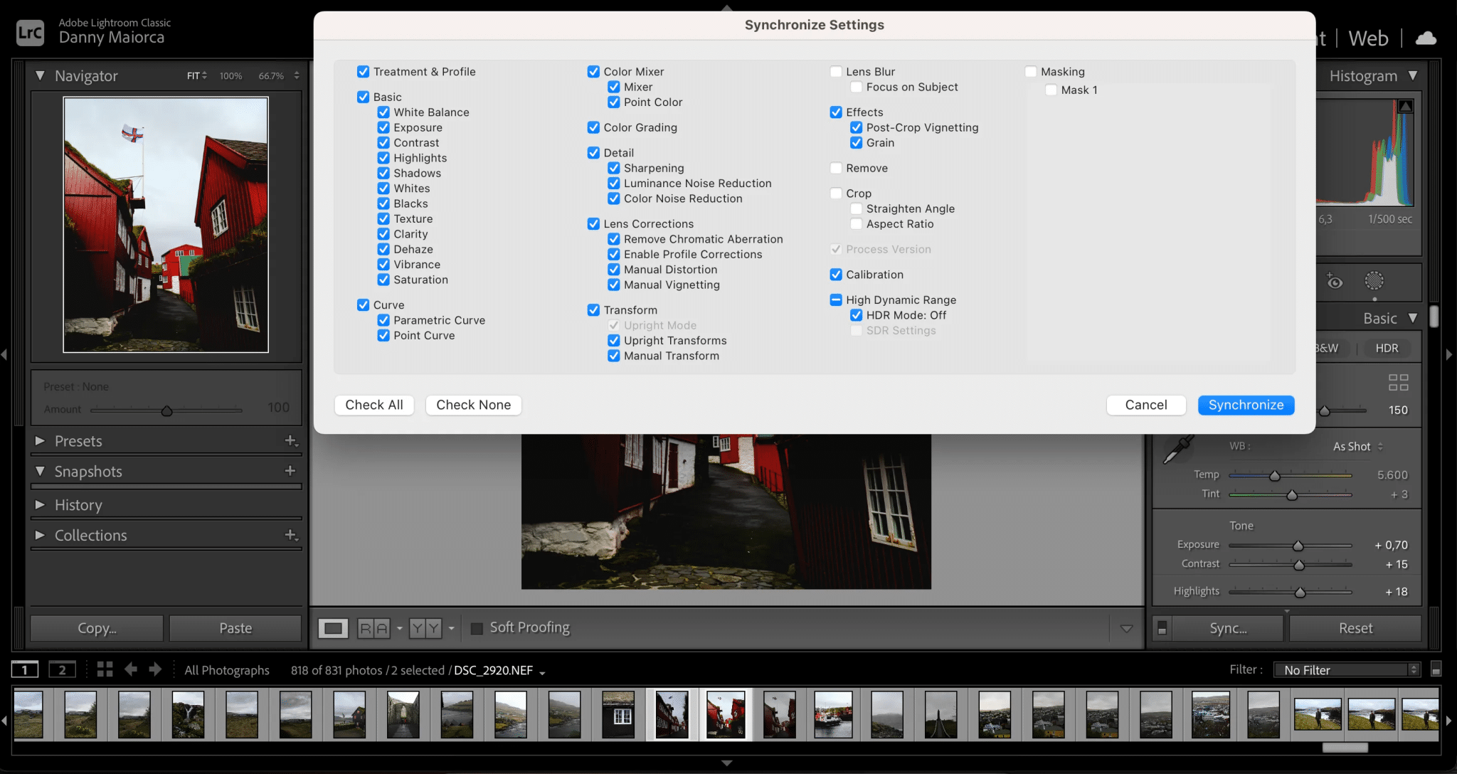 مزامنة الميزات في أدوبي لايت روم (Adobe Lightroom)