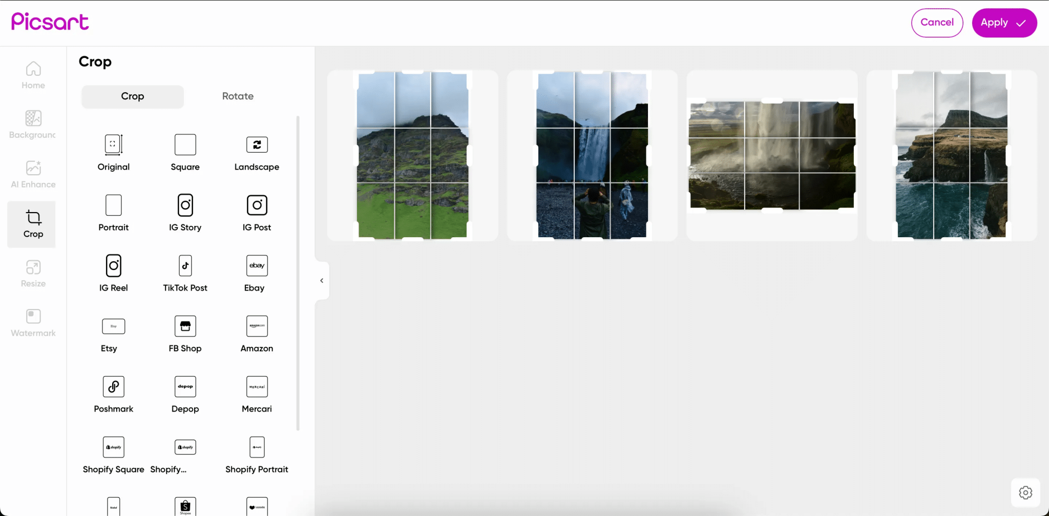 تعديل مجموعة من الصور في تطبيق Picsart
