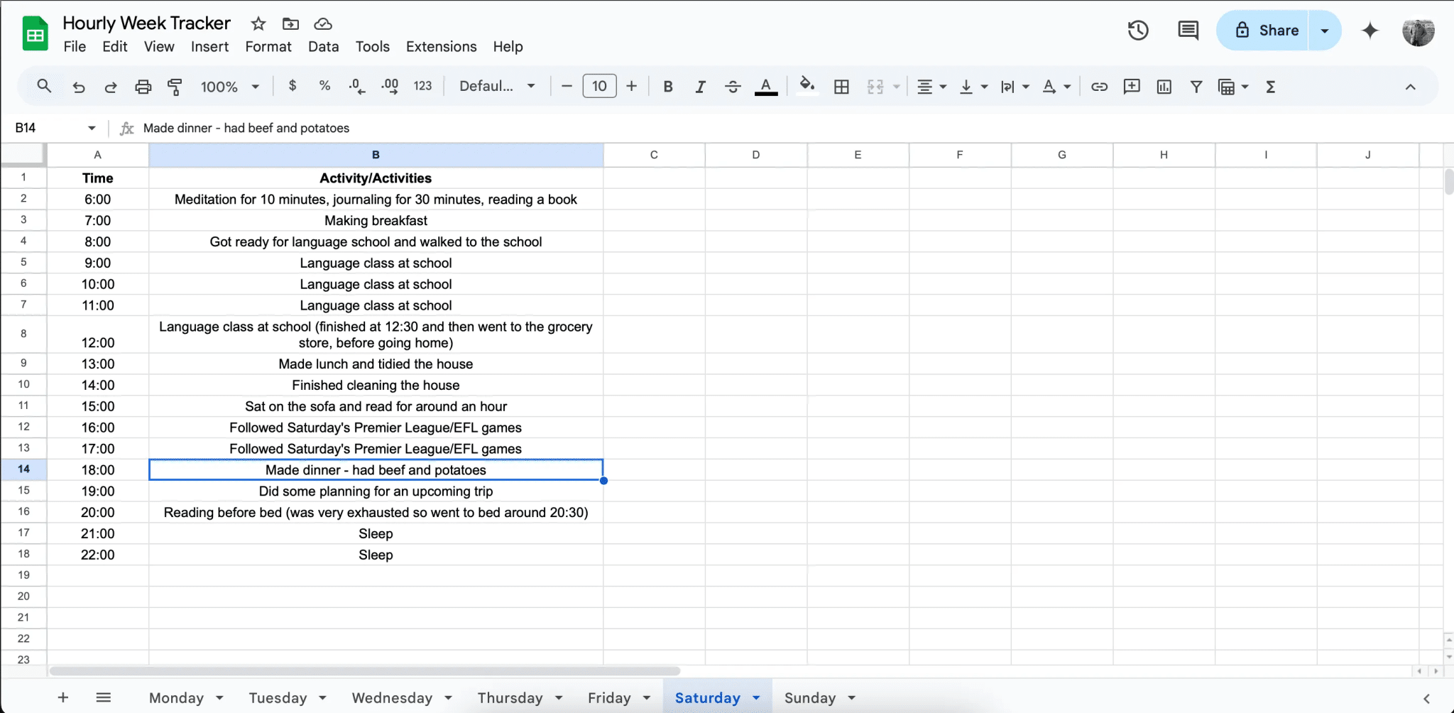تتبع عطلة نهاية الأسبوع في جداول بيانات جوجل