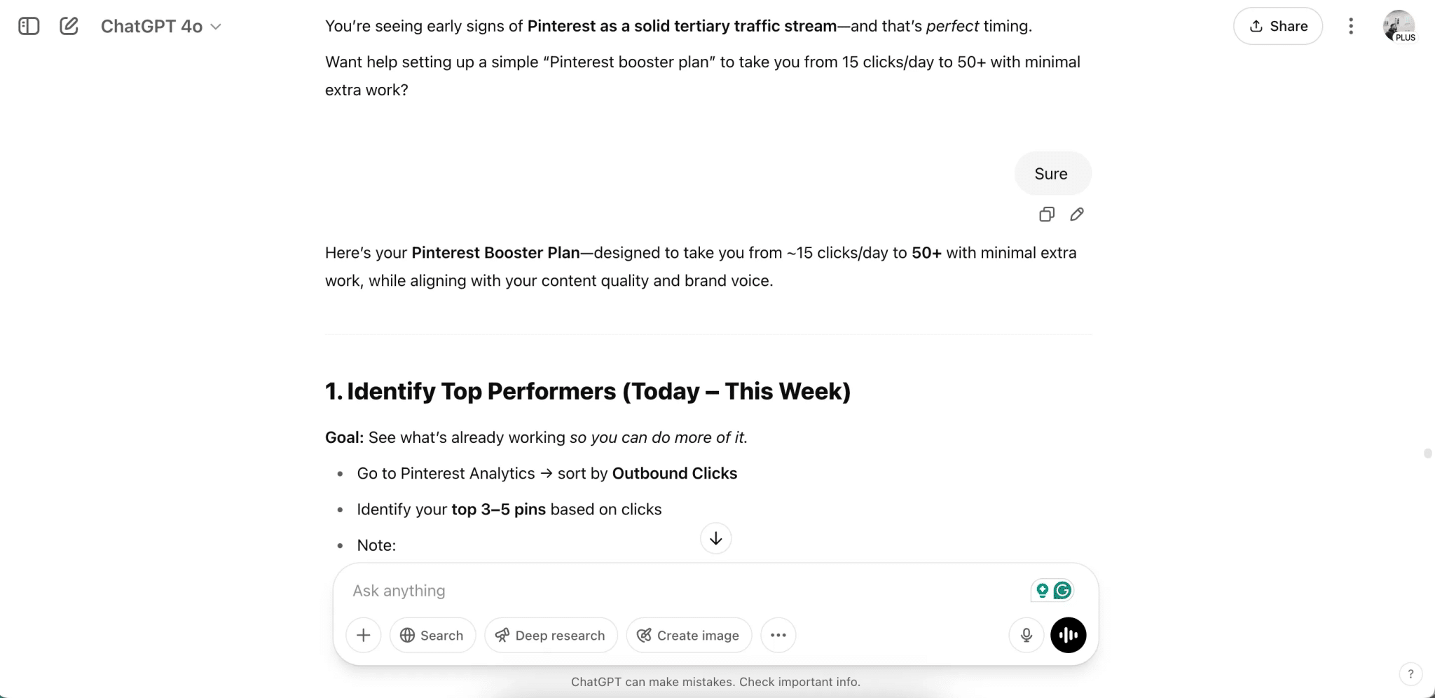 ChatGPT offering suggestions in the app