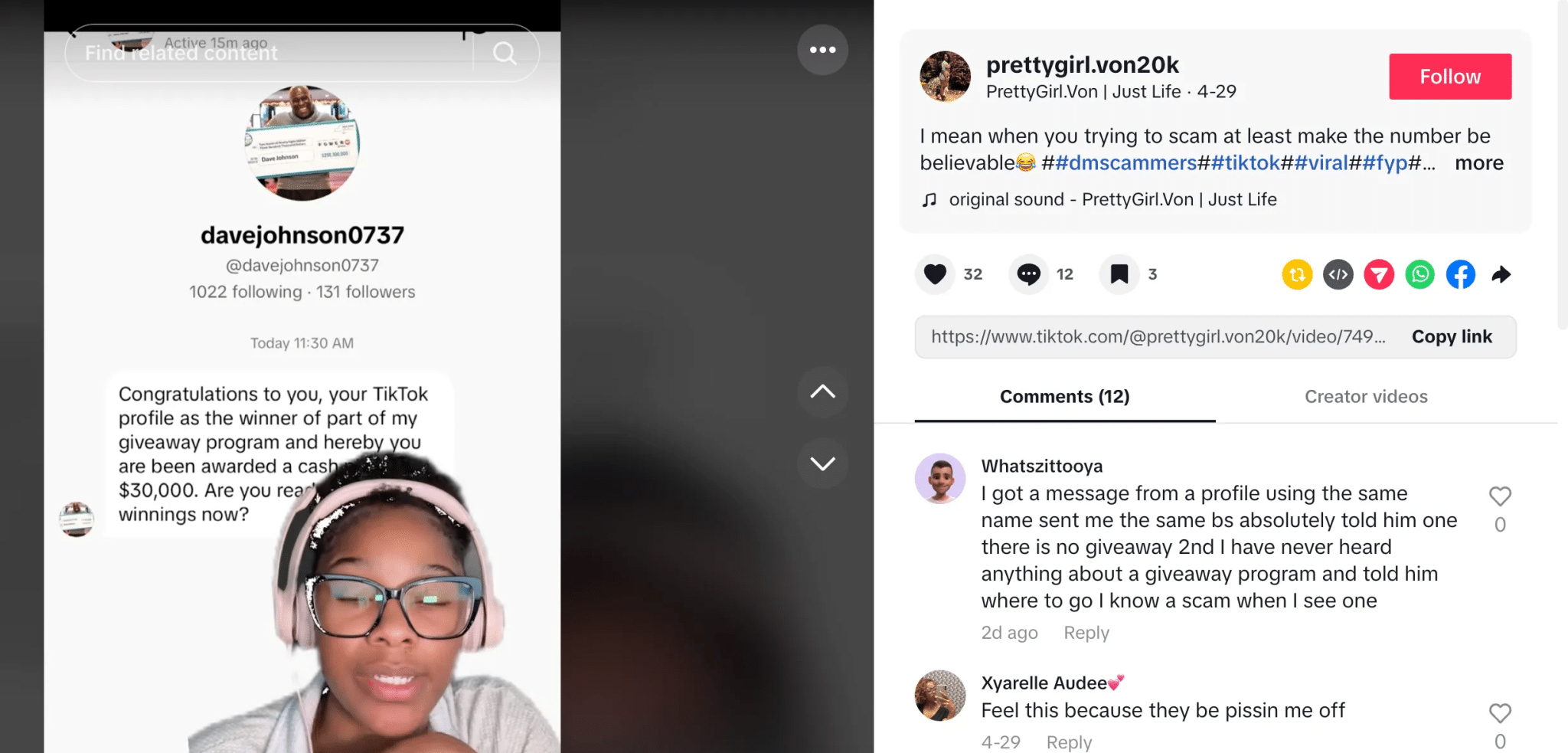 منشئ محتوى على TikTok يتحدث عن عملية احتيال تتعلق بالجوائز