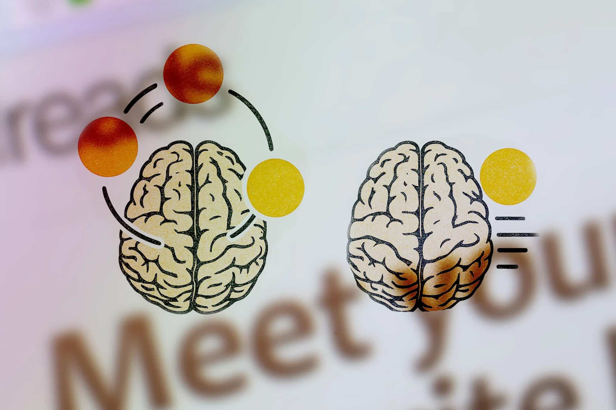 صورة رمزية لدماغين بجانب بعضهما البعض تشير إلى تعدد المهام