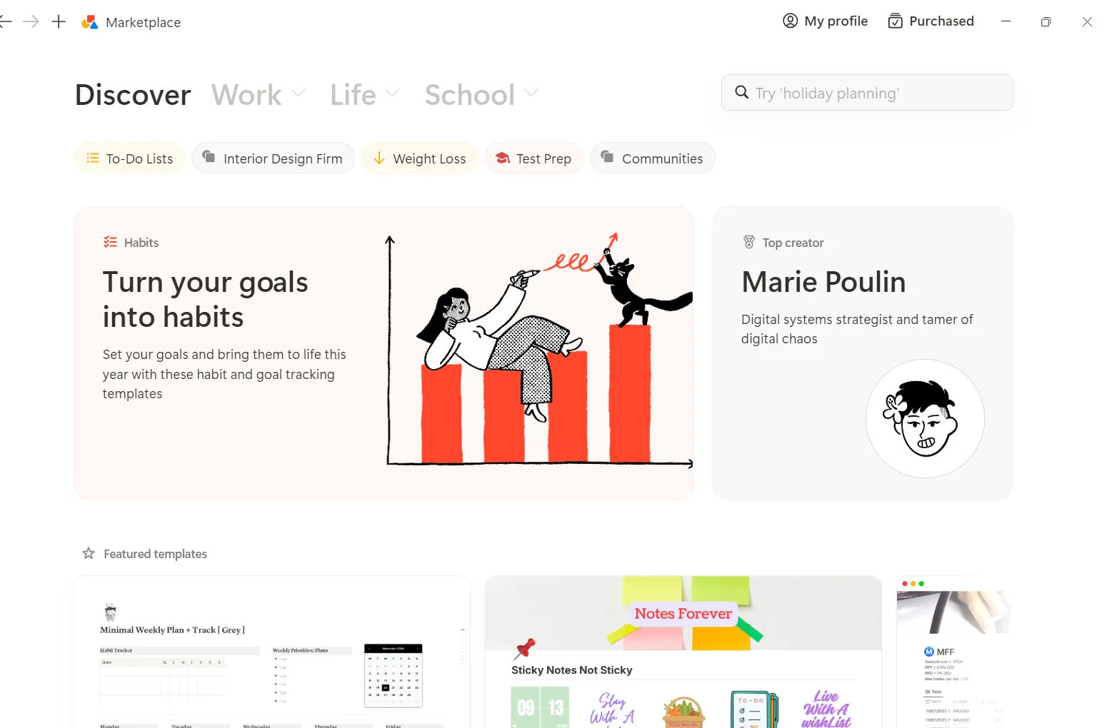 The Templates page in Notion.