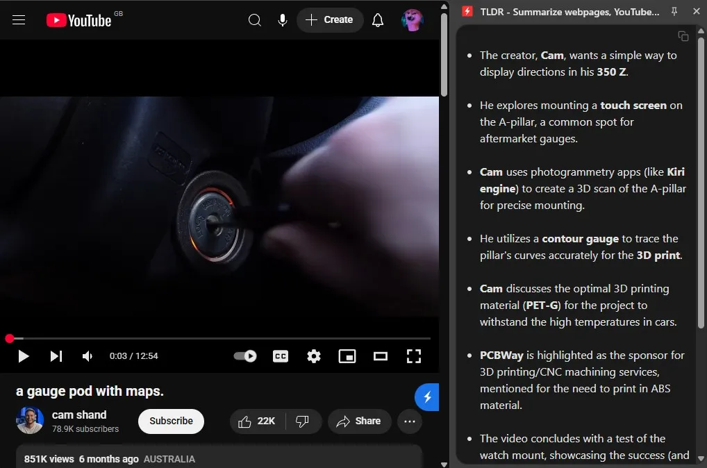 Using TLDR to summarize a YouTube video