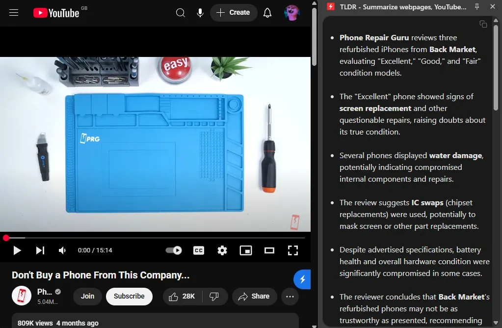 Using TLDR to summmarize a YouTube video 2