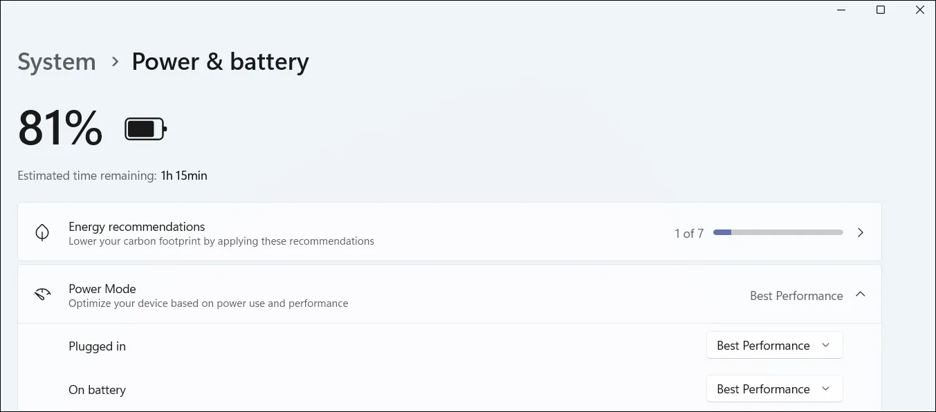 إعدادات الطاقة في Windows 11