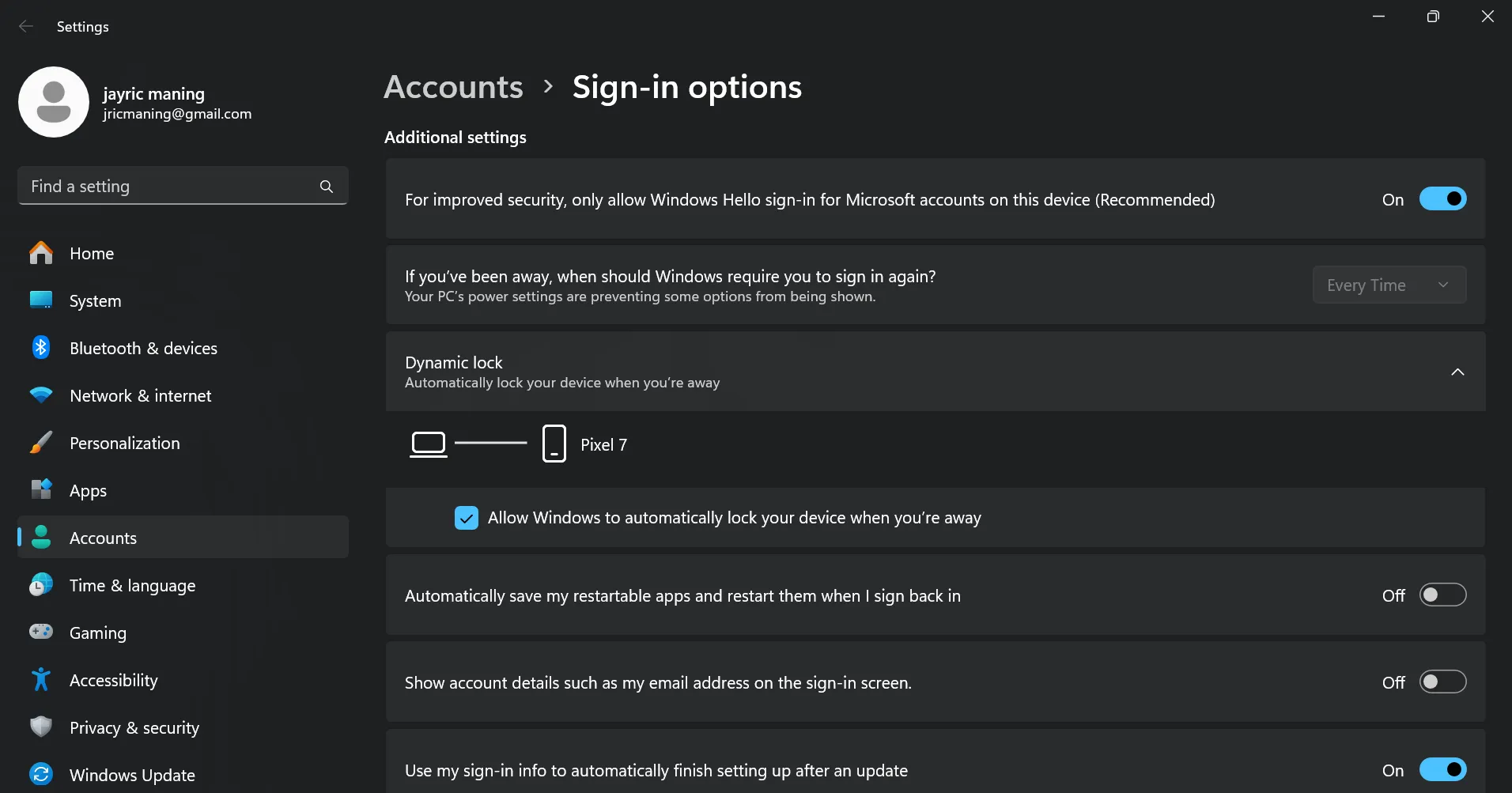 إعداد ميزة القفل الديناميكي في ويندوز