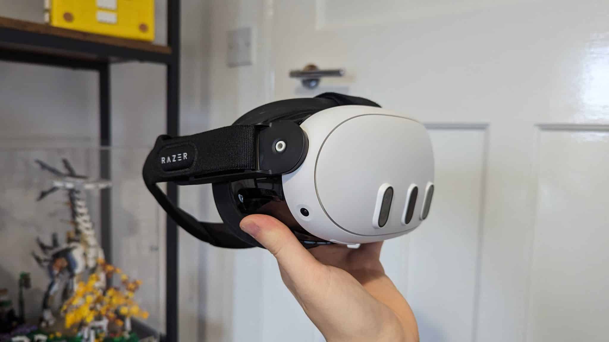 The Meta Quest 3 with the Razer attachments on