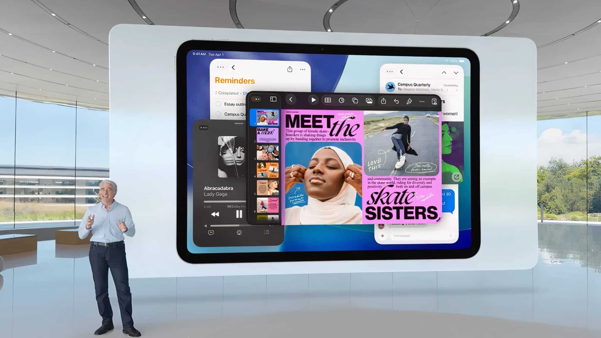 مثال على iPadOS 26 يوضح وظائف تعدد المهام الجديدة