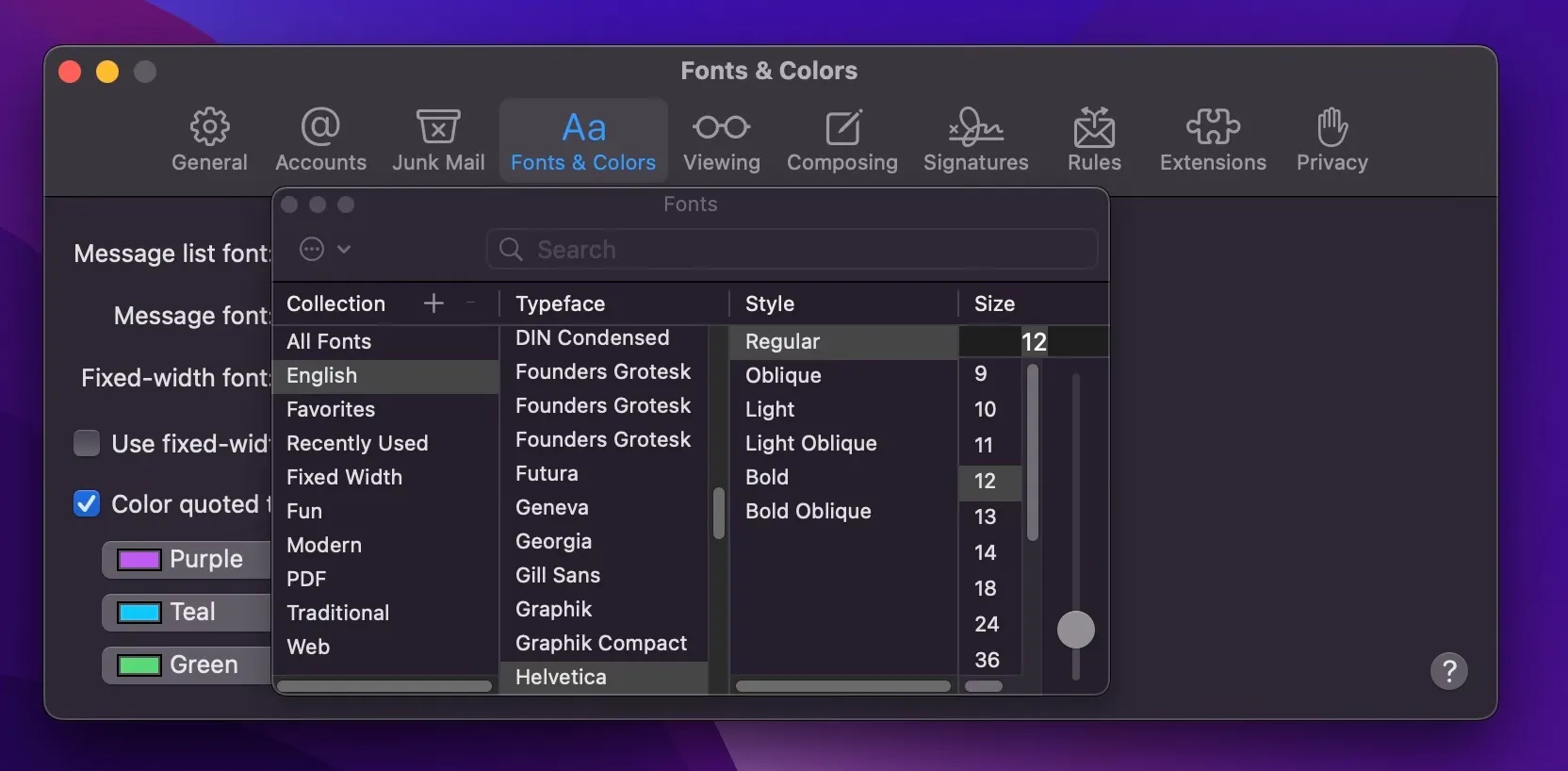 Change font size in the Mail app