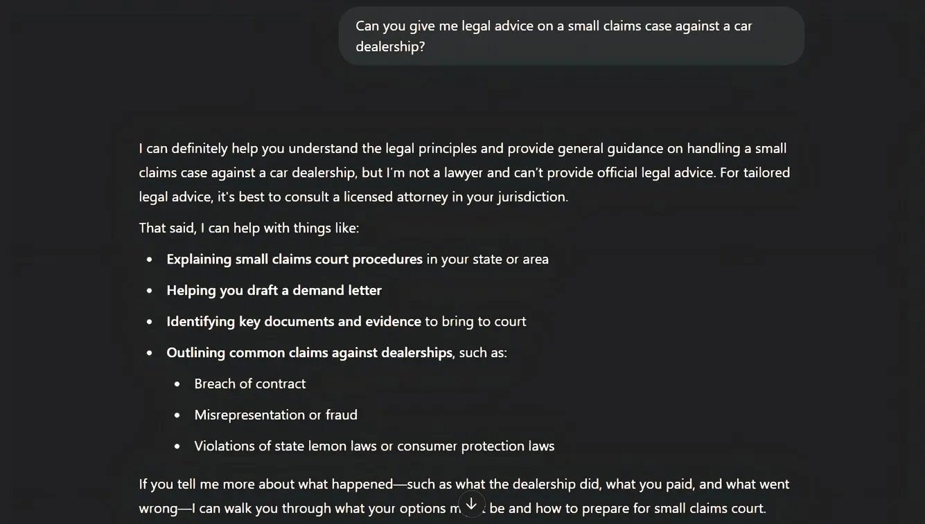screenshot of desktop chatgpt prompt response