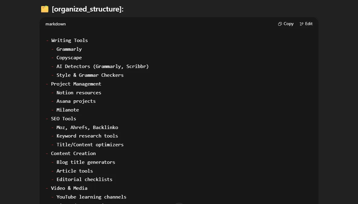 ChatGPT Organized Sample Structure for Bookmarks