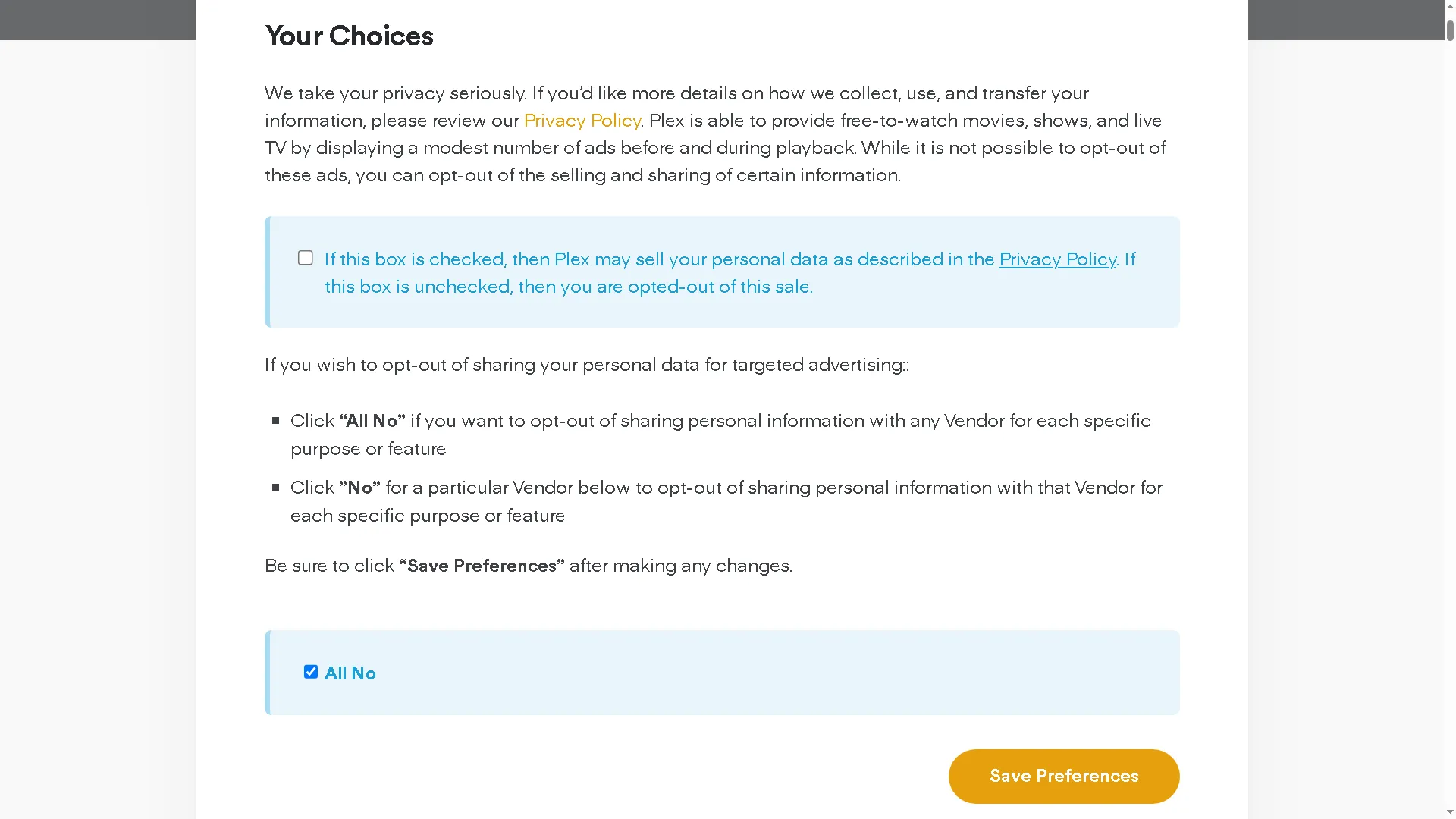 تعطيل جمع البيانات الشخصية في قائمة إعدادات Plex