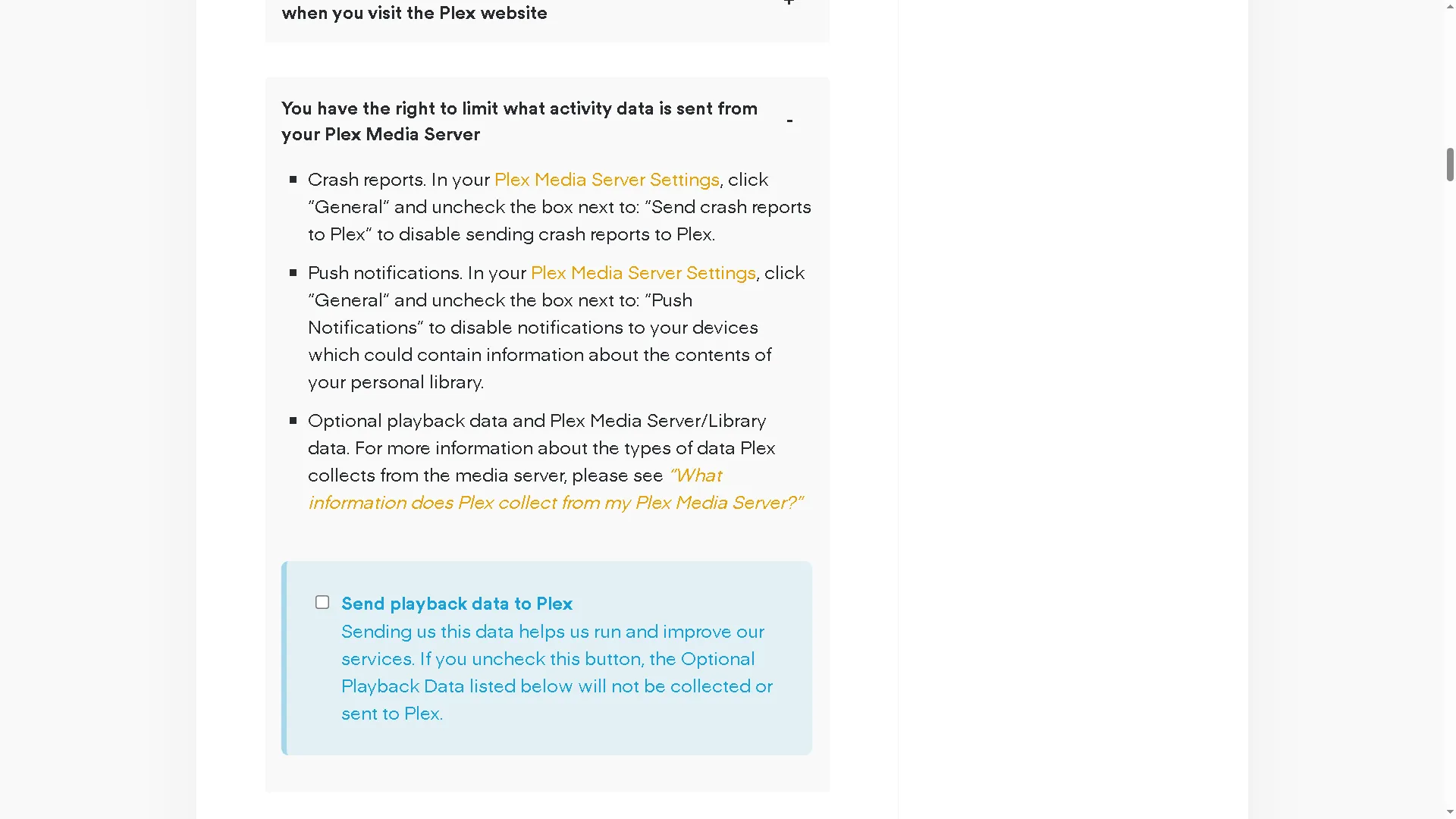 تعطيل جمع Plex لبيانات التشغيل