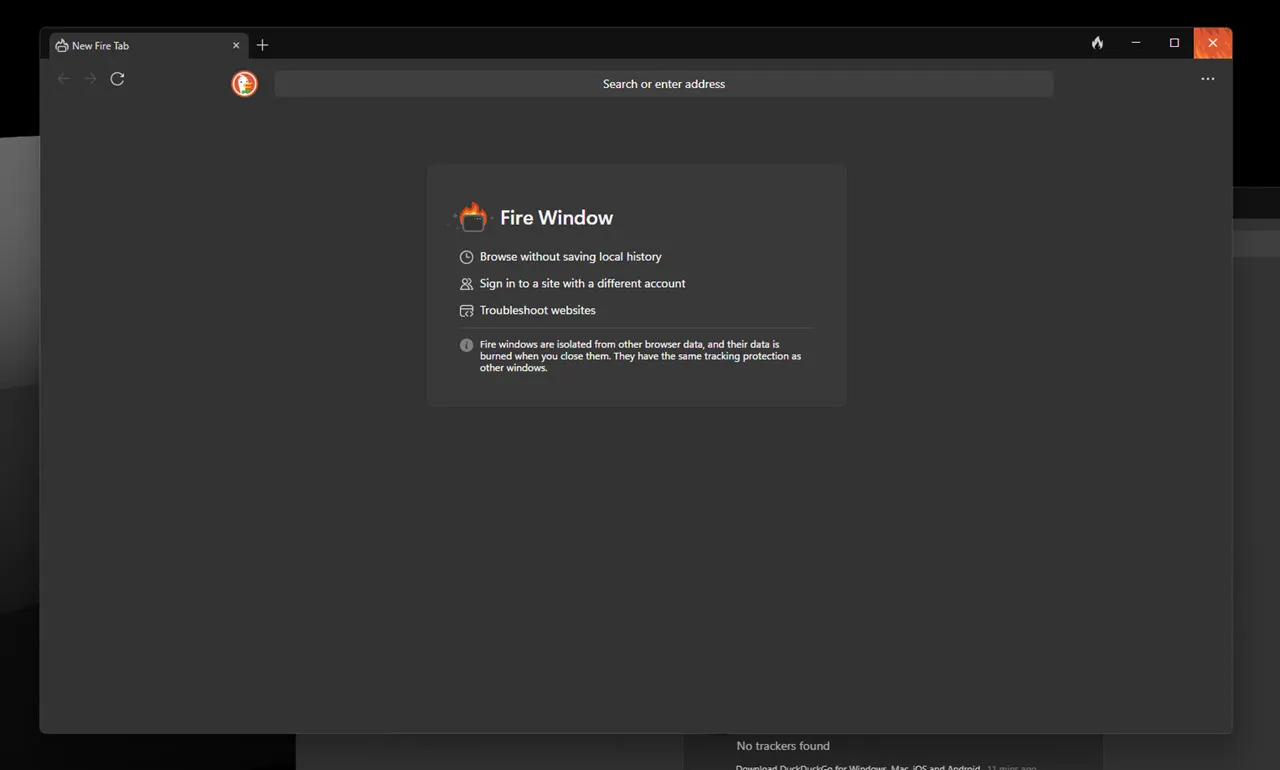 Fire Window in DuckDuckGo browser