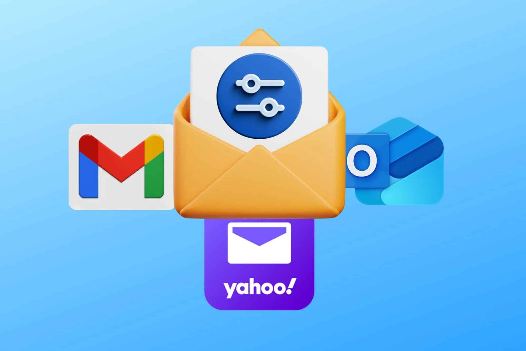 بريد إلكتروني مع رمز تصفية وشعار Gmail و Yahoo Mail و Outlook