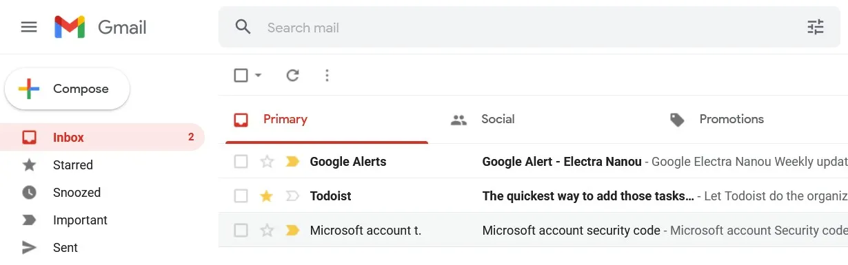 Gmail Emails Marked Important and Starred