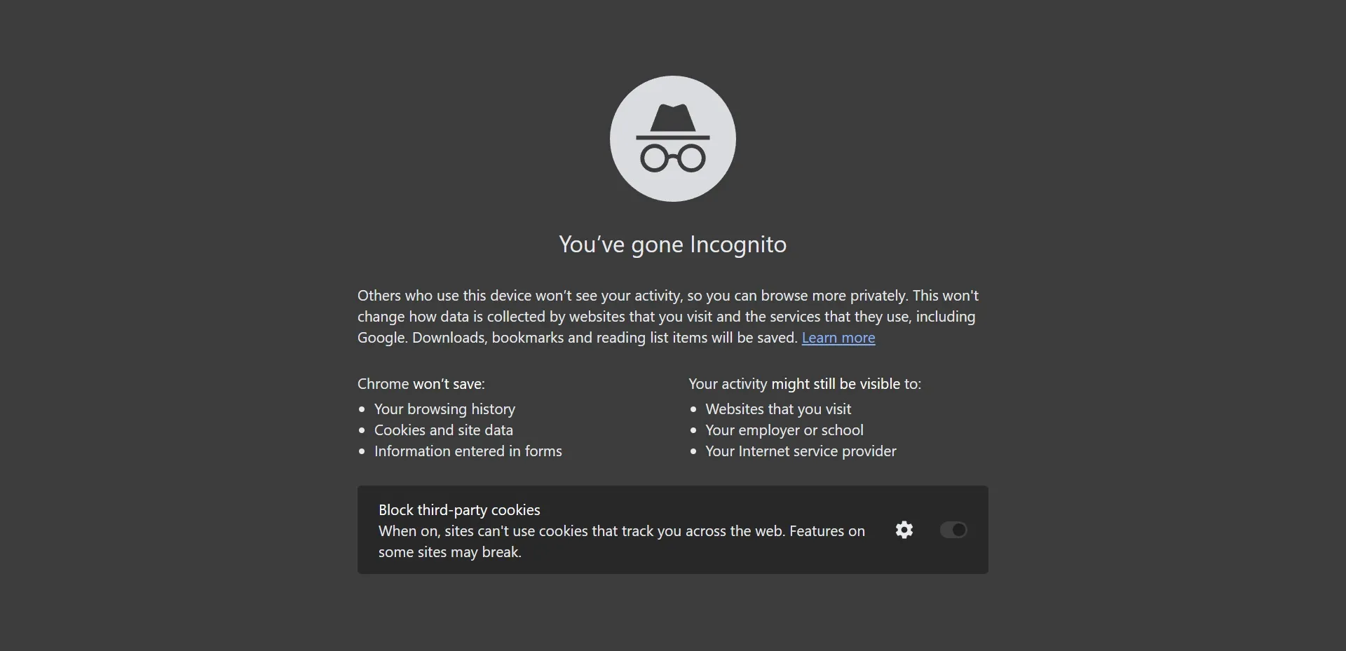 google chrome incognito mode screen