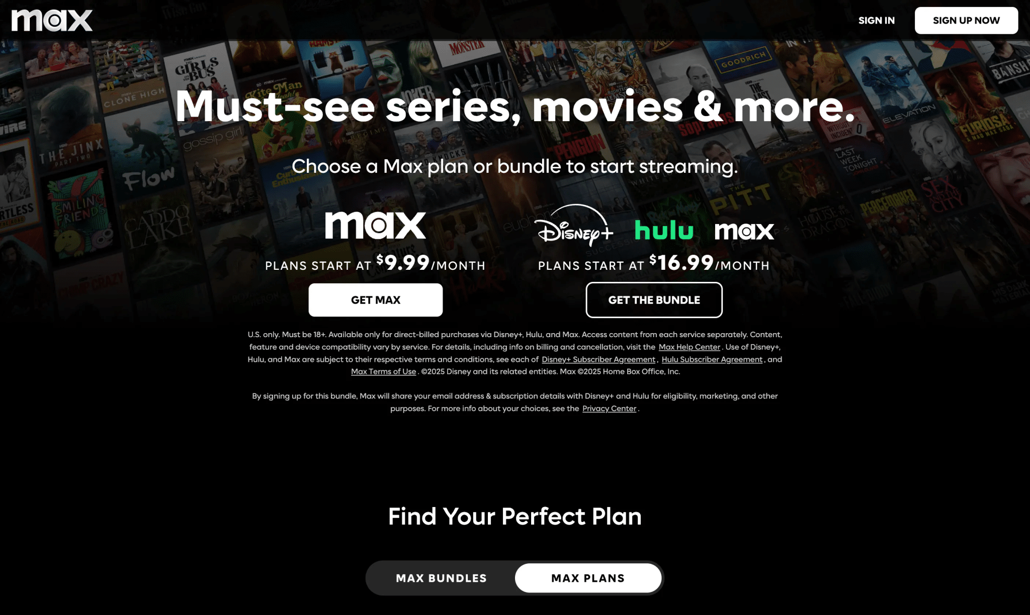 HBO Max home screen showing different offered plans