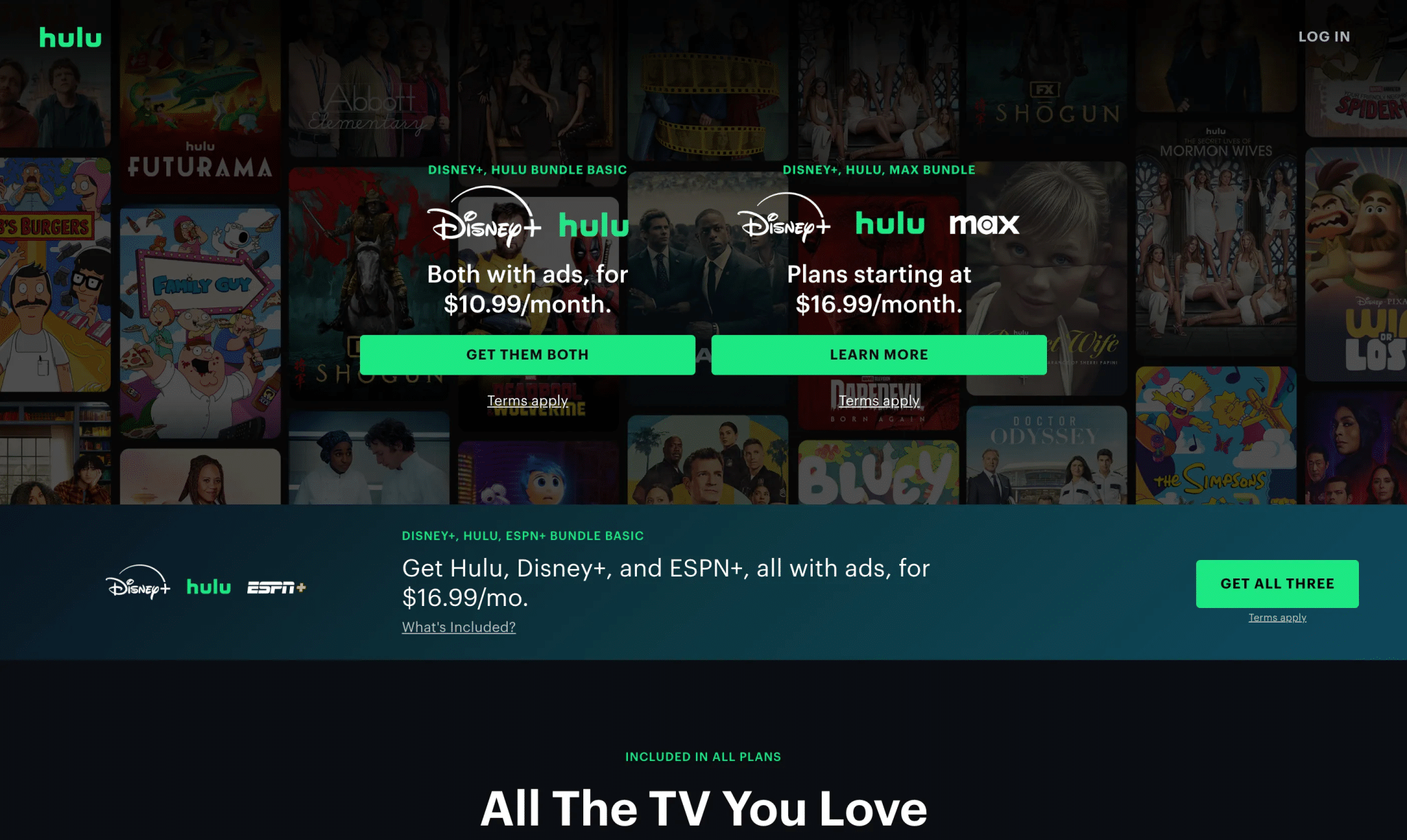 Hulu streaming service welcome page